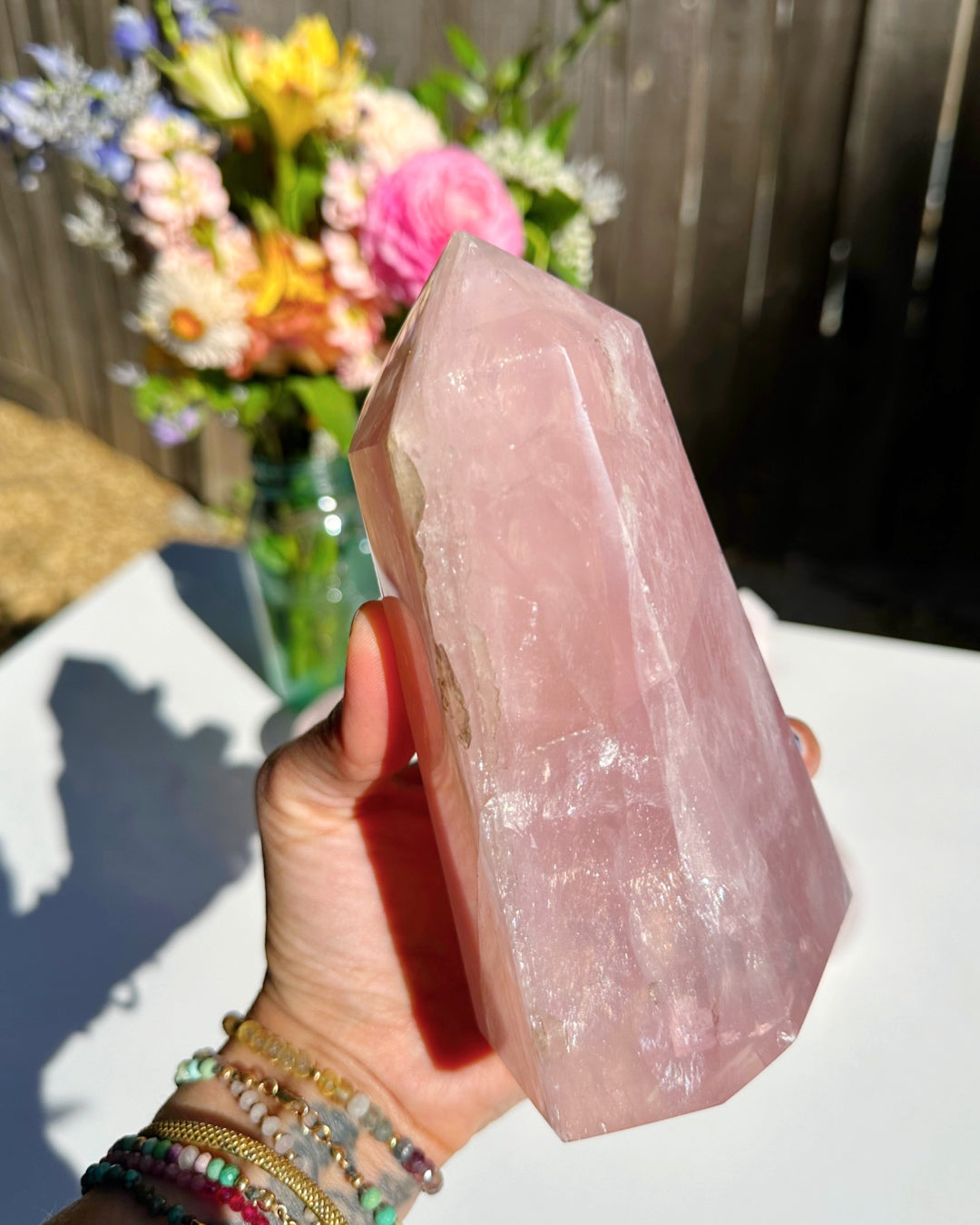 Rose Quartz Tower w/ Iron Inclusions