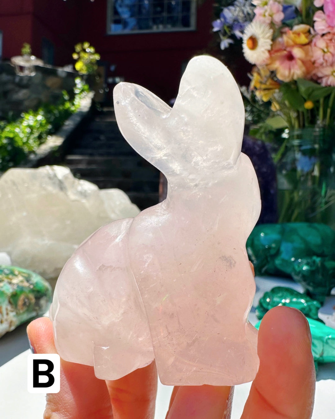 Hand Carved Rose Quartz Rabbit