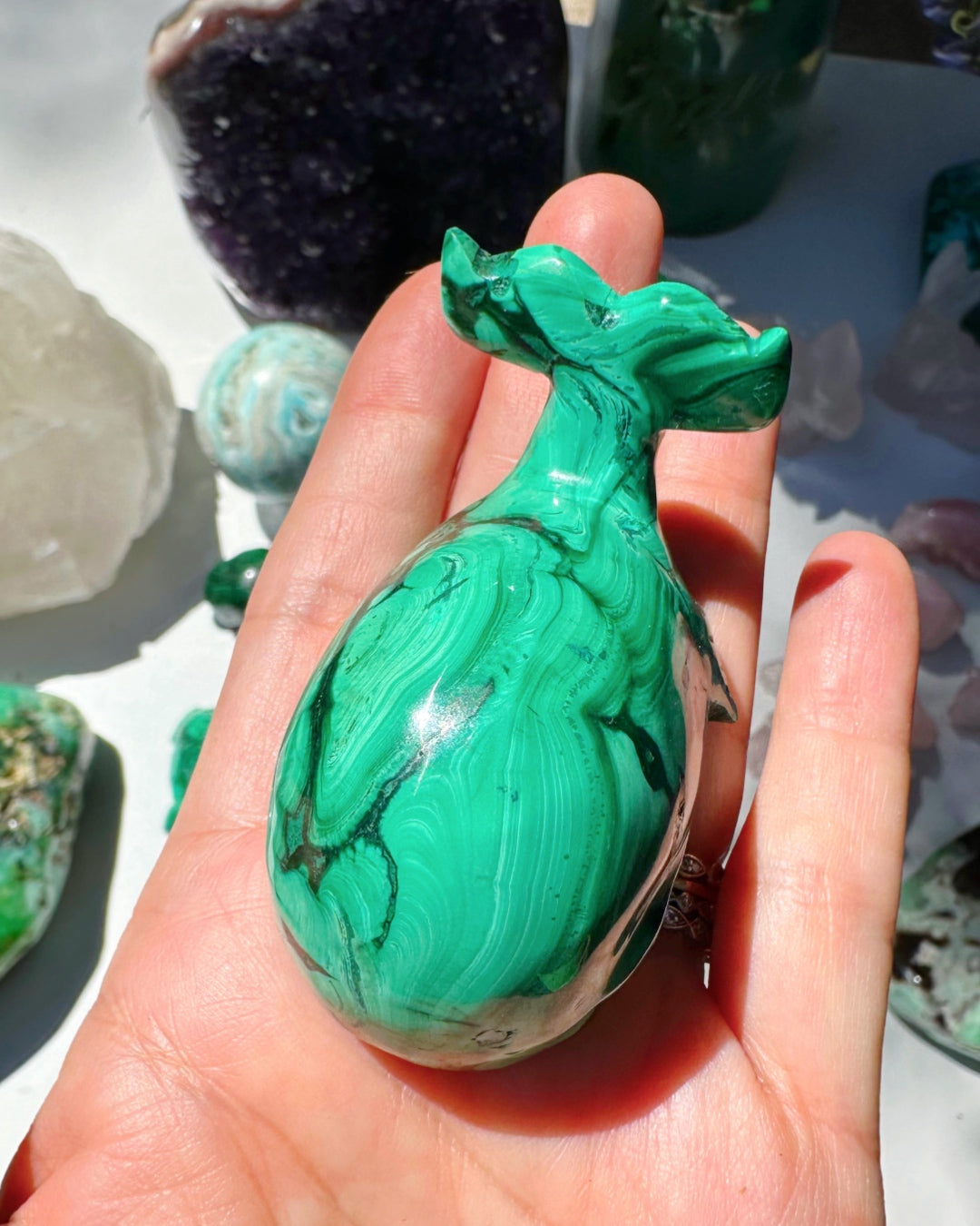 Hand Carved Malachite Whale