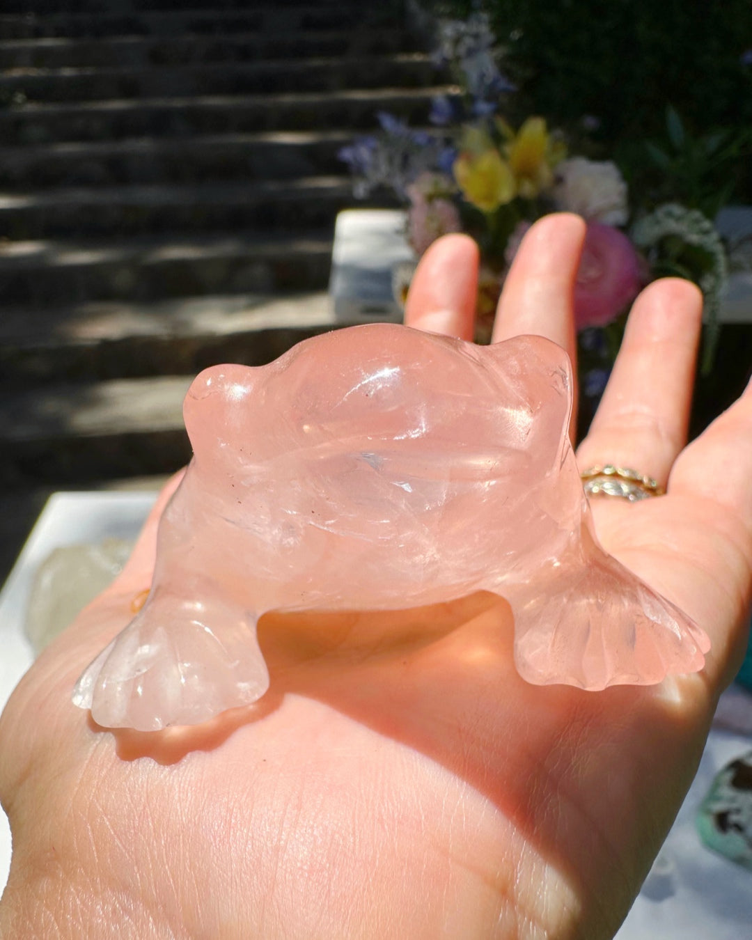 Hand Carved Rose Quartz Frog - Baltic Mermaid