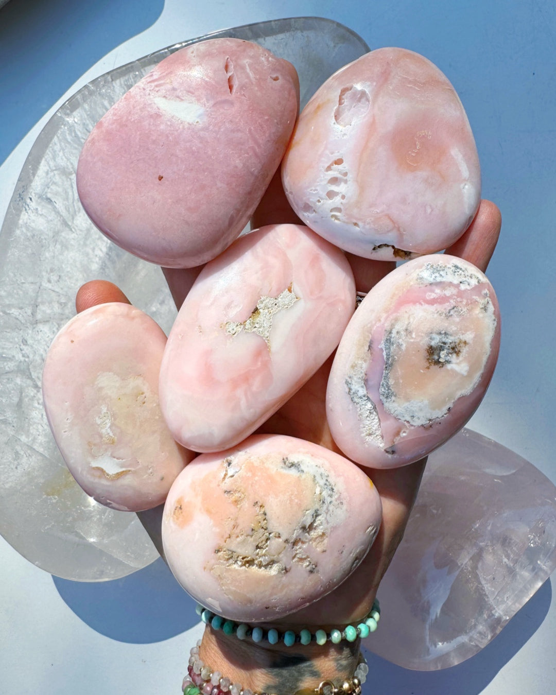 Pink Opal Palm Stones - Baltic Mermaid
