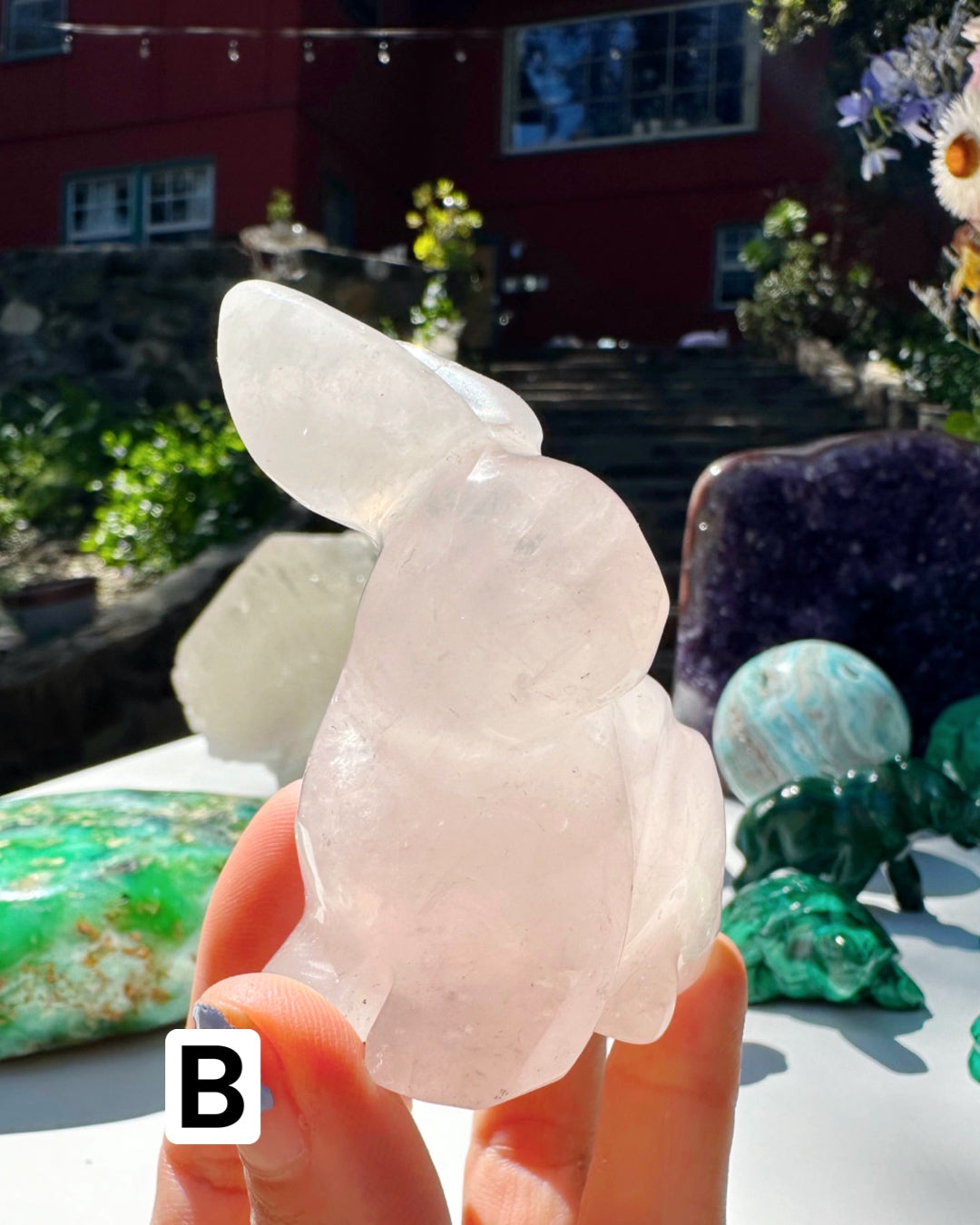 Hand Carved Rose Quartz Rabbit