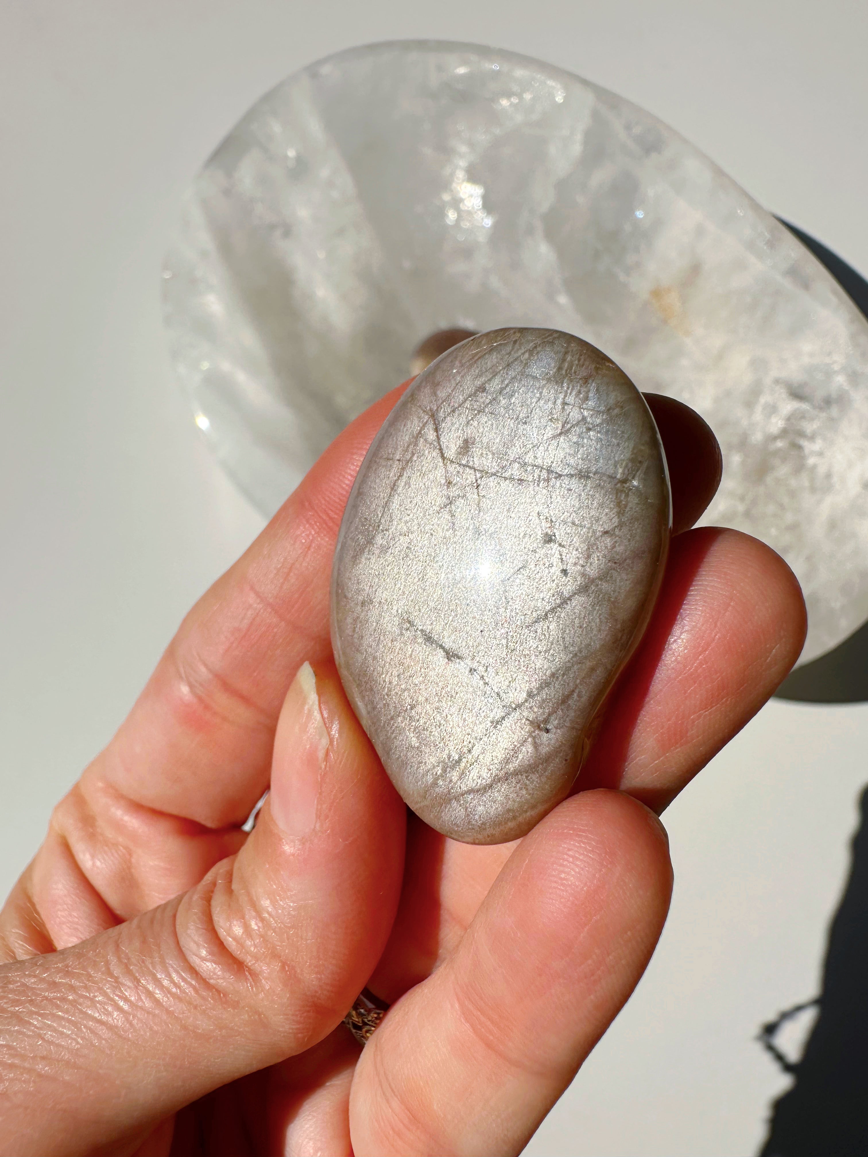 Sunstone & Peach Moonstone Palm Stone - O - Baltic Mermaid