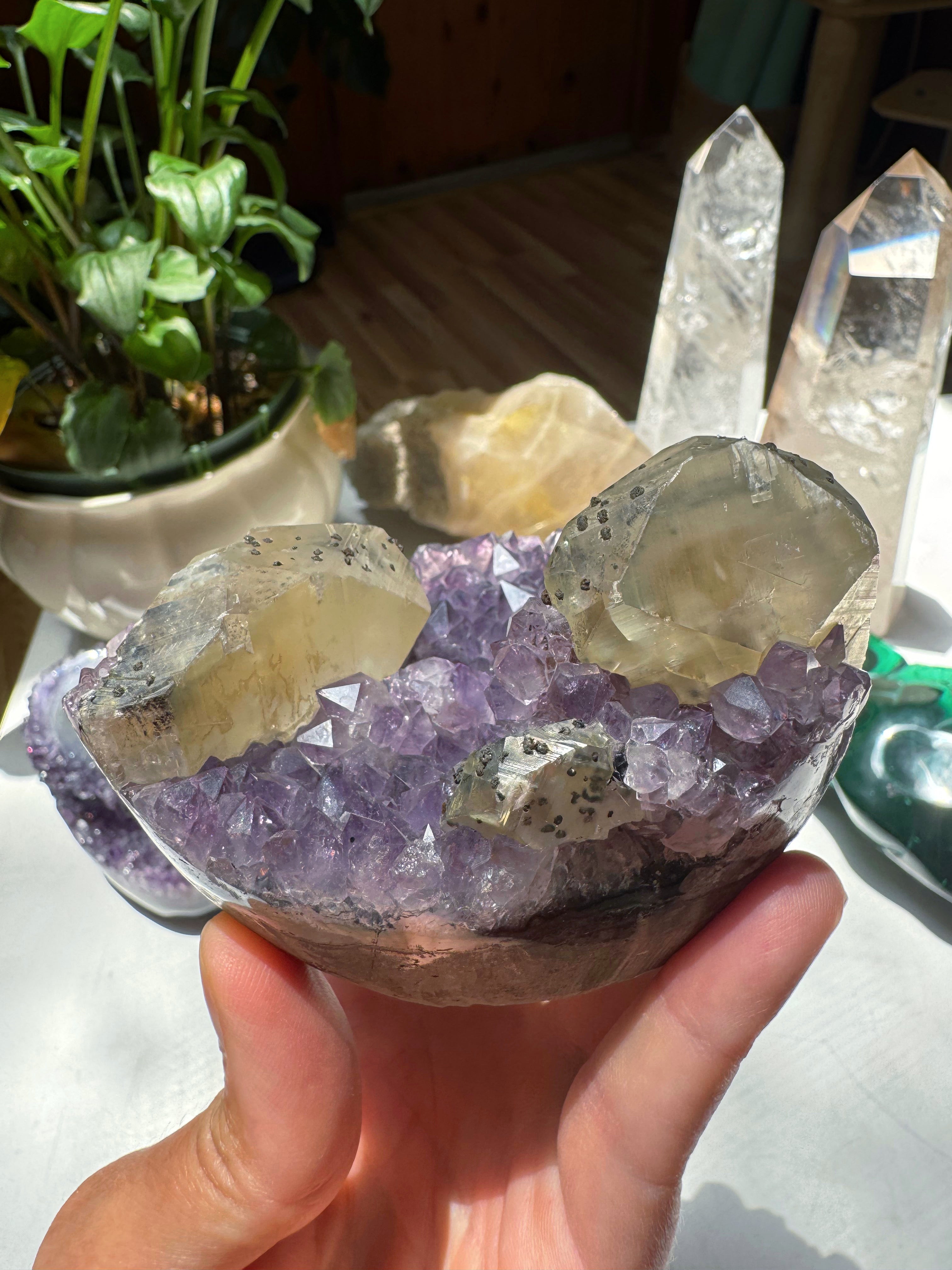 Amethyst Cluster w/ Calcite & Goethite from Uruguay Baltic Mermaid