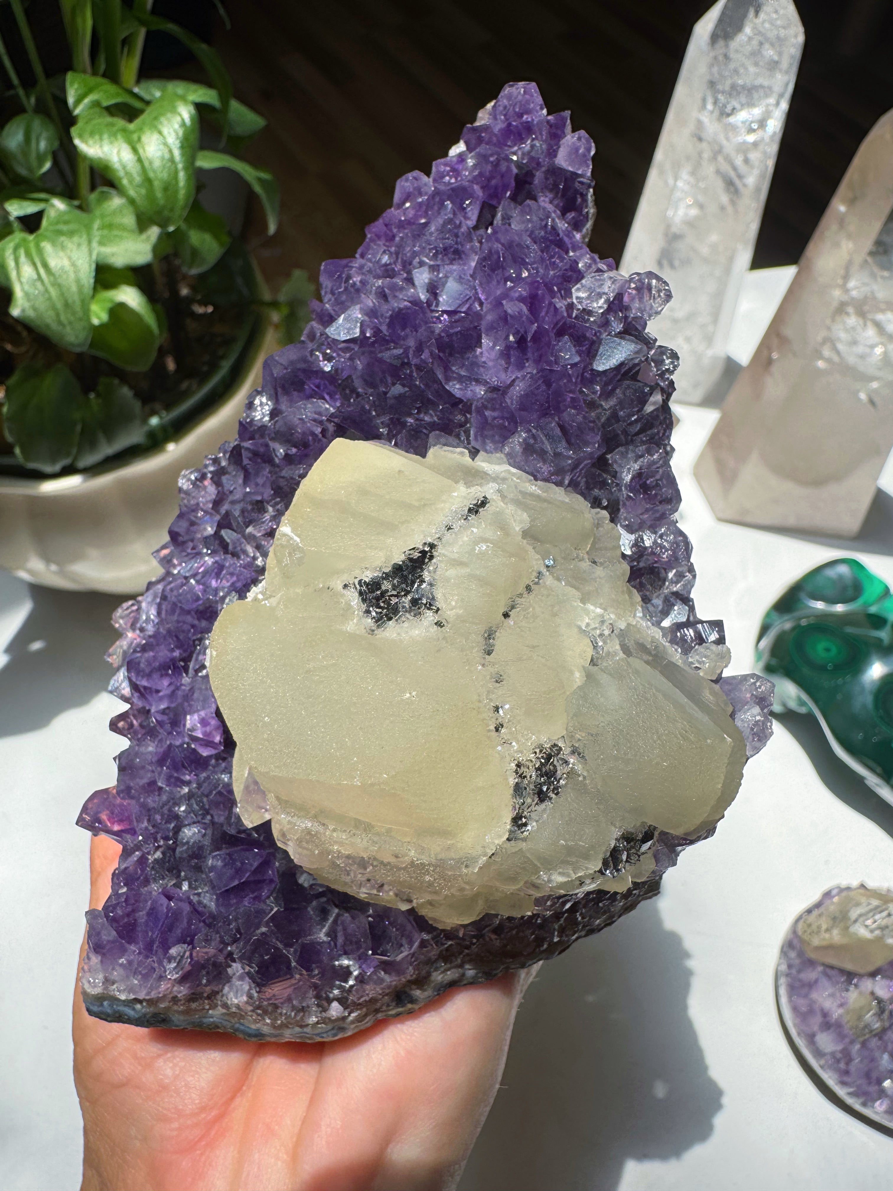 Amethyst Cluster w/ Druzy Calcite from Uruguay Baltic Mermaid