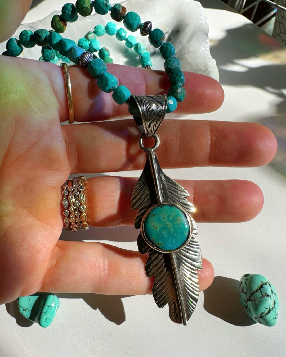“Frida” - Turquoise & Sterling Silver w/ Pewter Feather - Baltic Mermaid