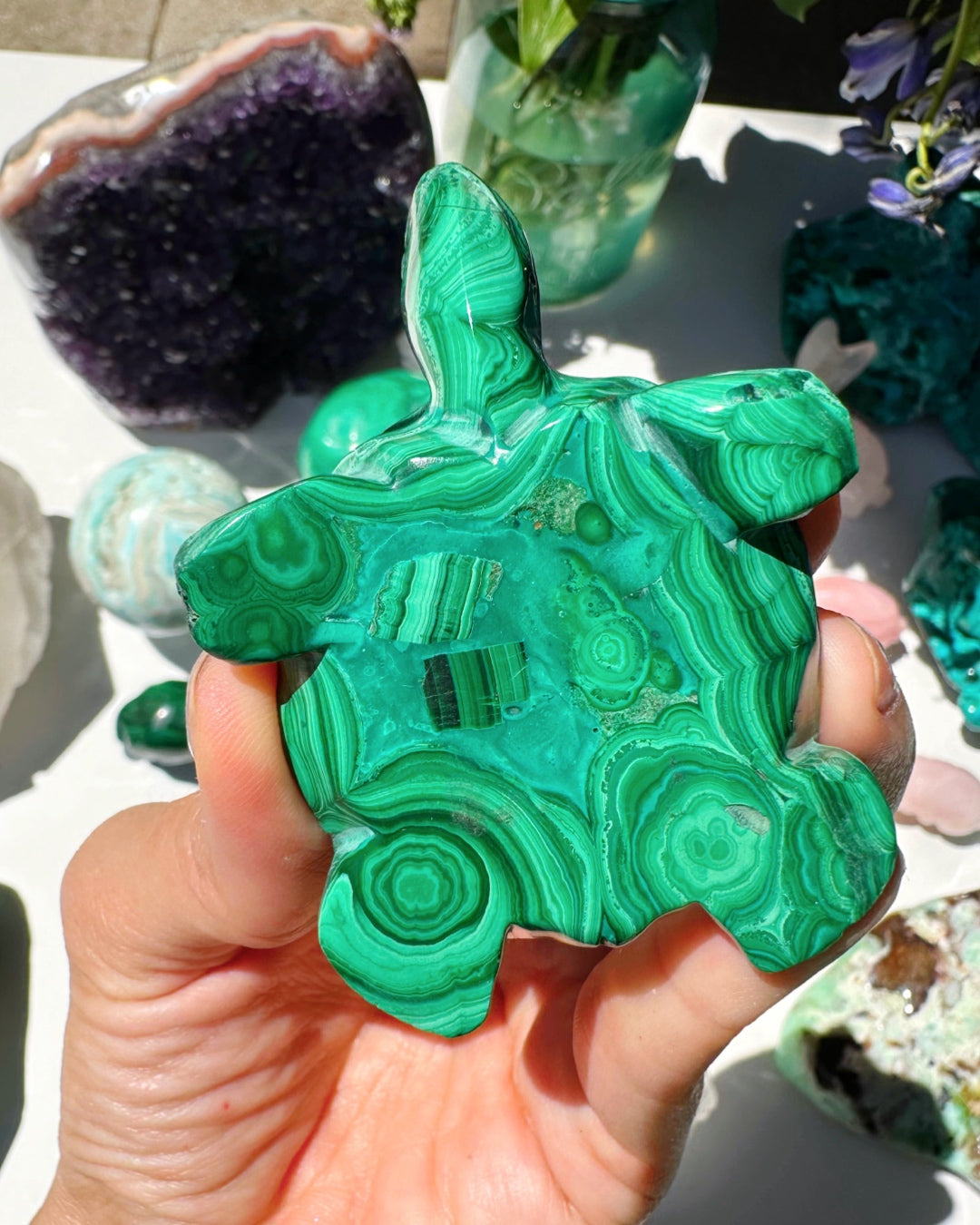 Hand Carved Malachite Turtle - Baltic Mermaid