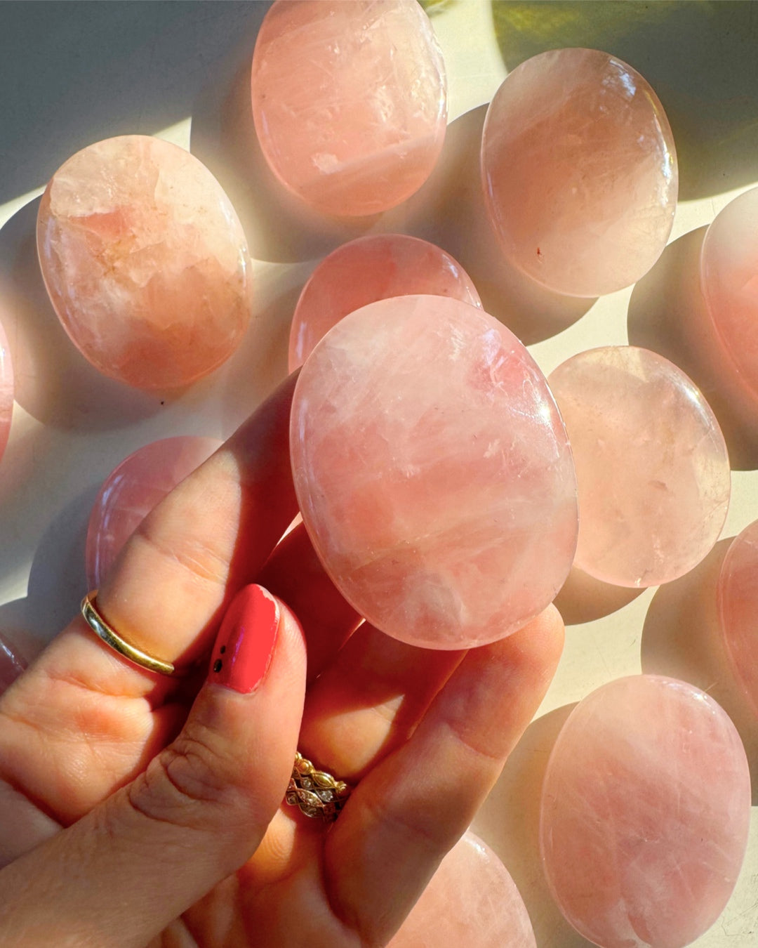 Rose Quartz Flat Palm Stones - Baltic Mermaid