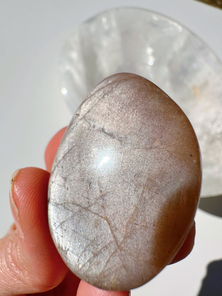Sunstone & Peach Moonstone Palm Stone - O