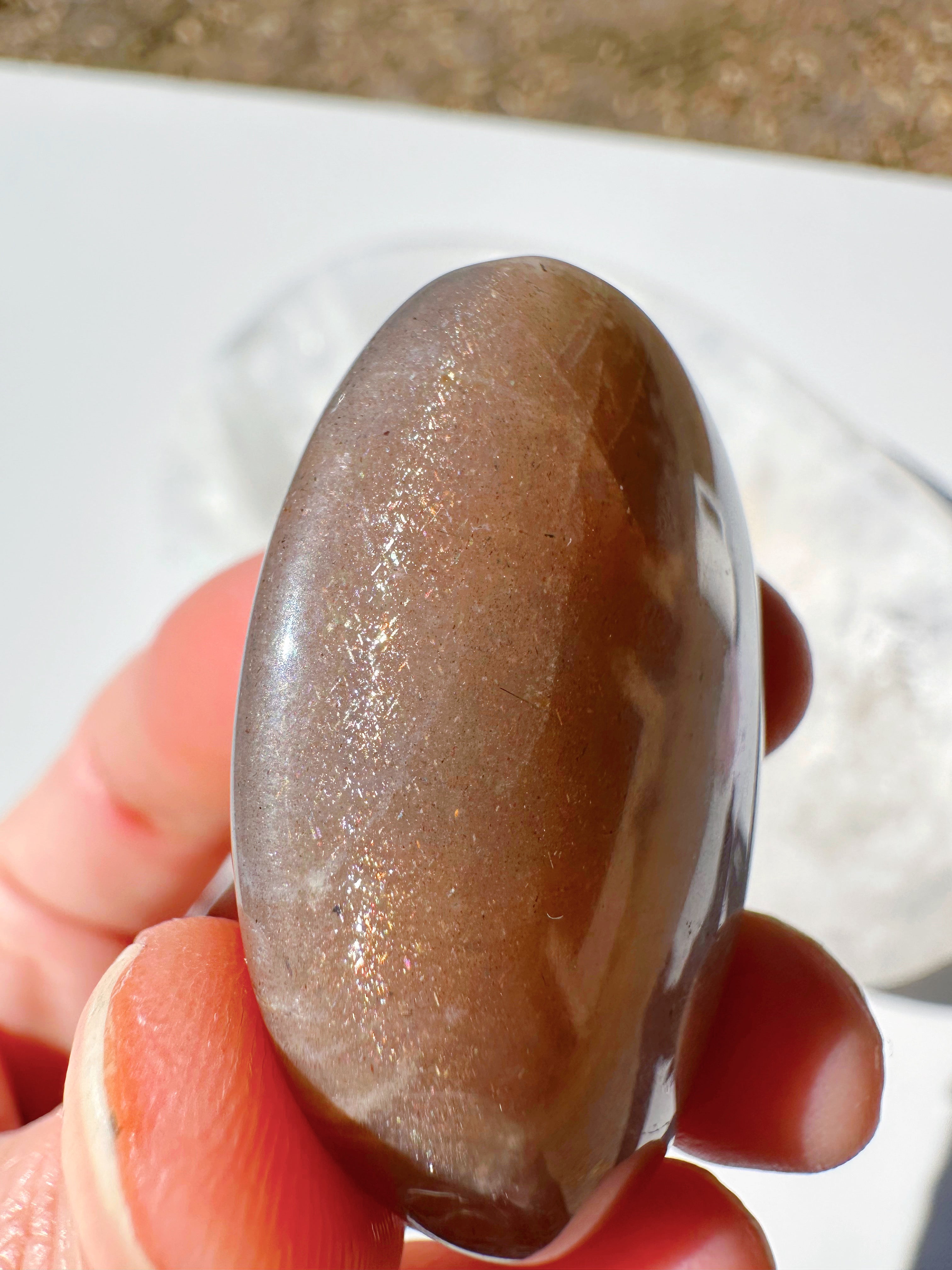 Sunstone & Peach Moonstone Palm Stone - O - Baltic Mermaid