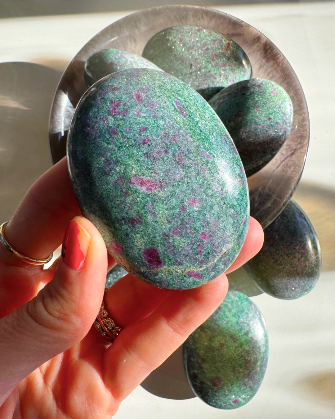 Ruby in Fuchsite with Blue Kyanite Palm Stones