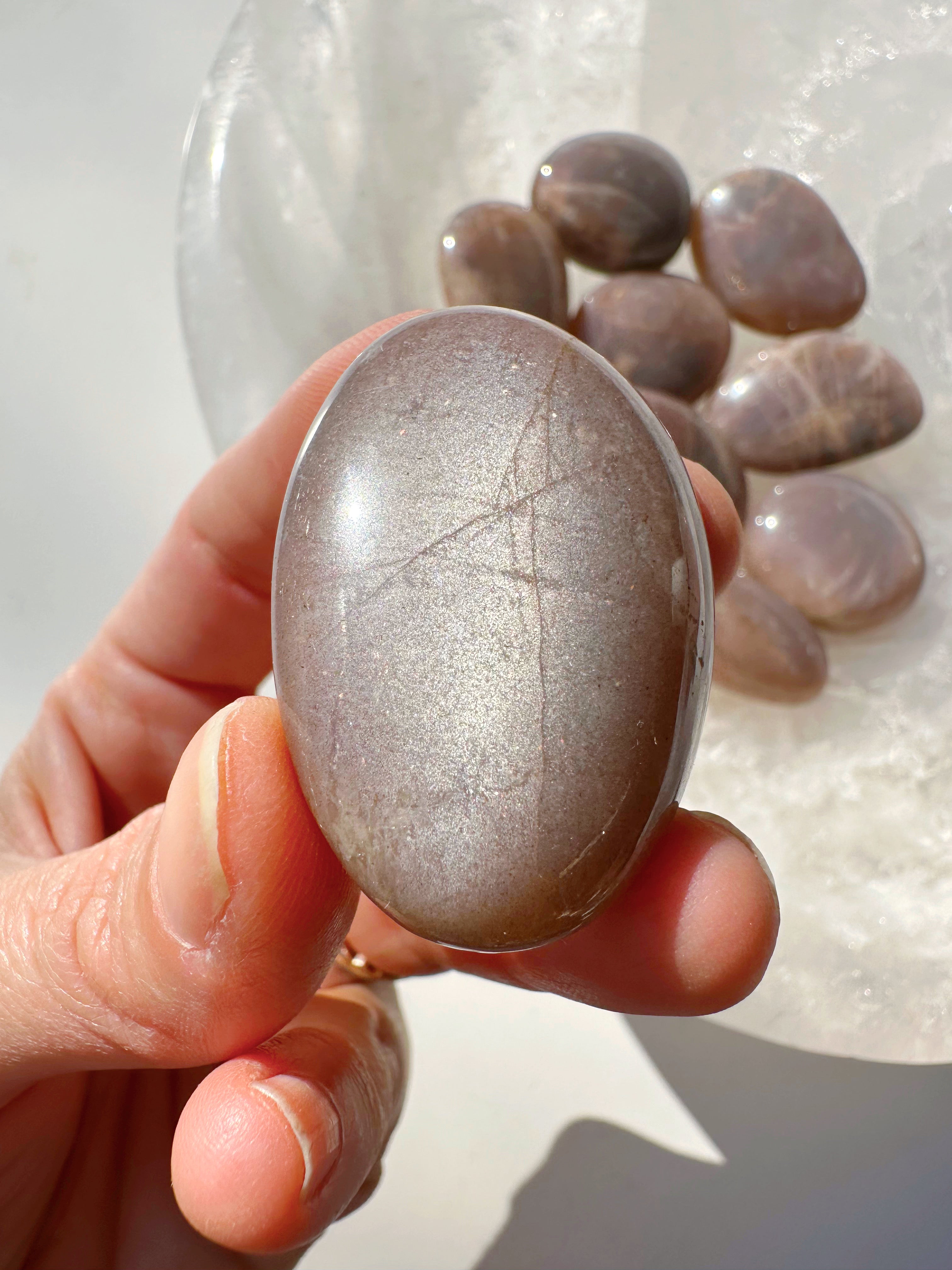 Sunstone & Peach Moonstone Palm Stone - I - Baltic Mermaid