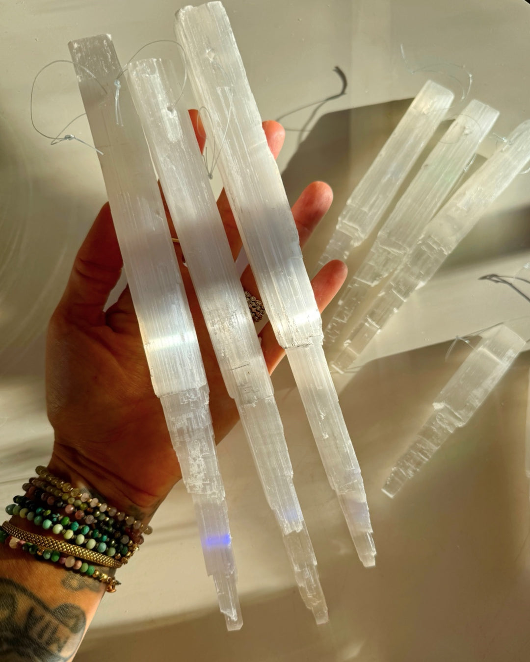 Selenite Icicle Ornaments - Set of 3