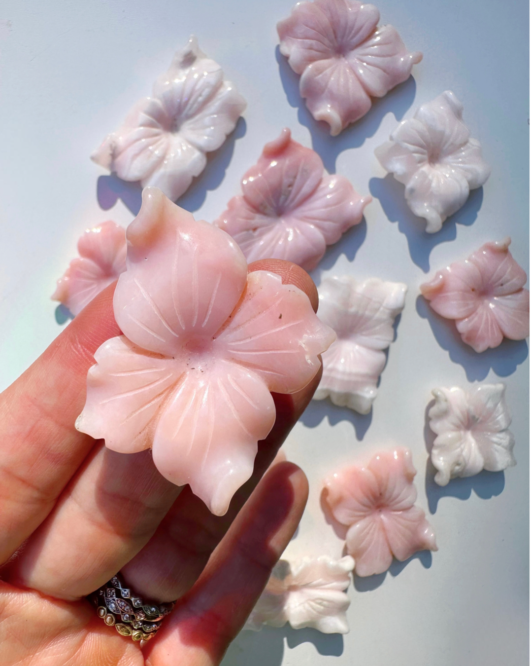 Carved Pink Opal Flowers - Baltic Mermaid