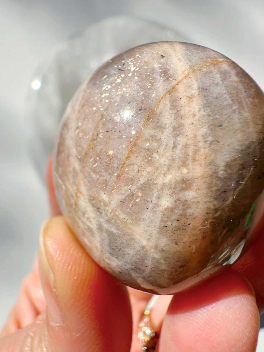 Sunstone & Peach Moonstone Palm Stone - E