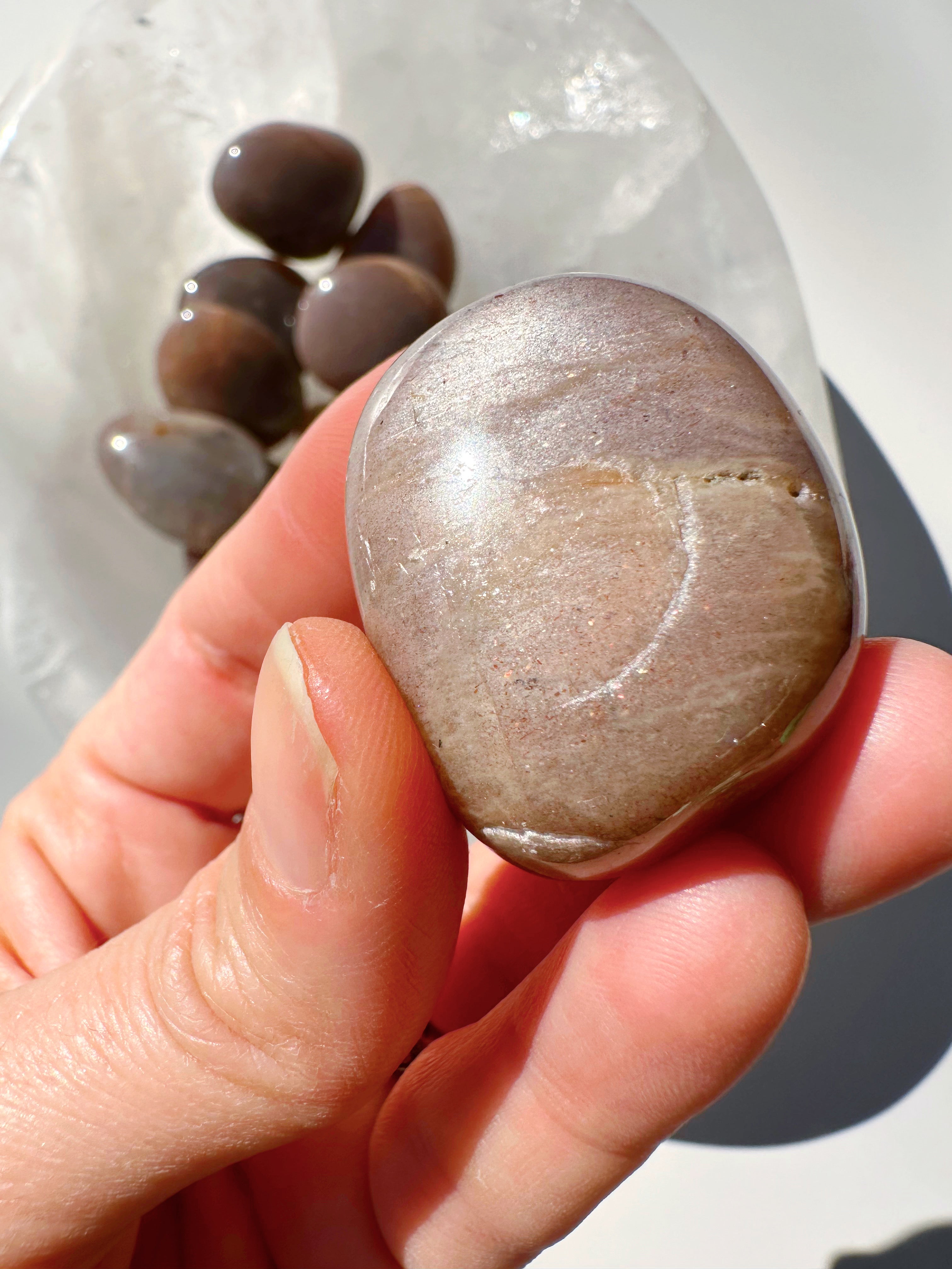 Sunstone & Peach Moonstone Palm Stone - D - Baltic Mermaid