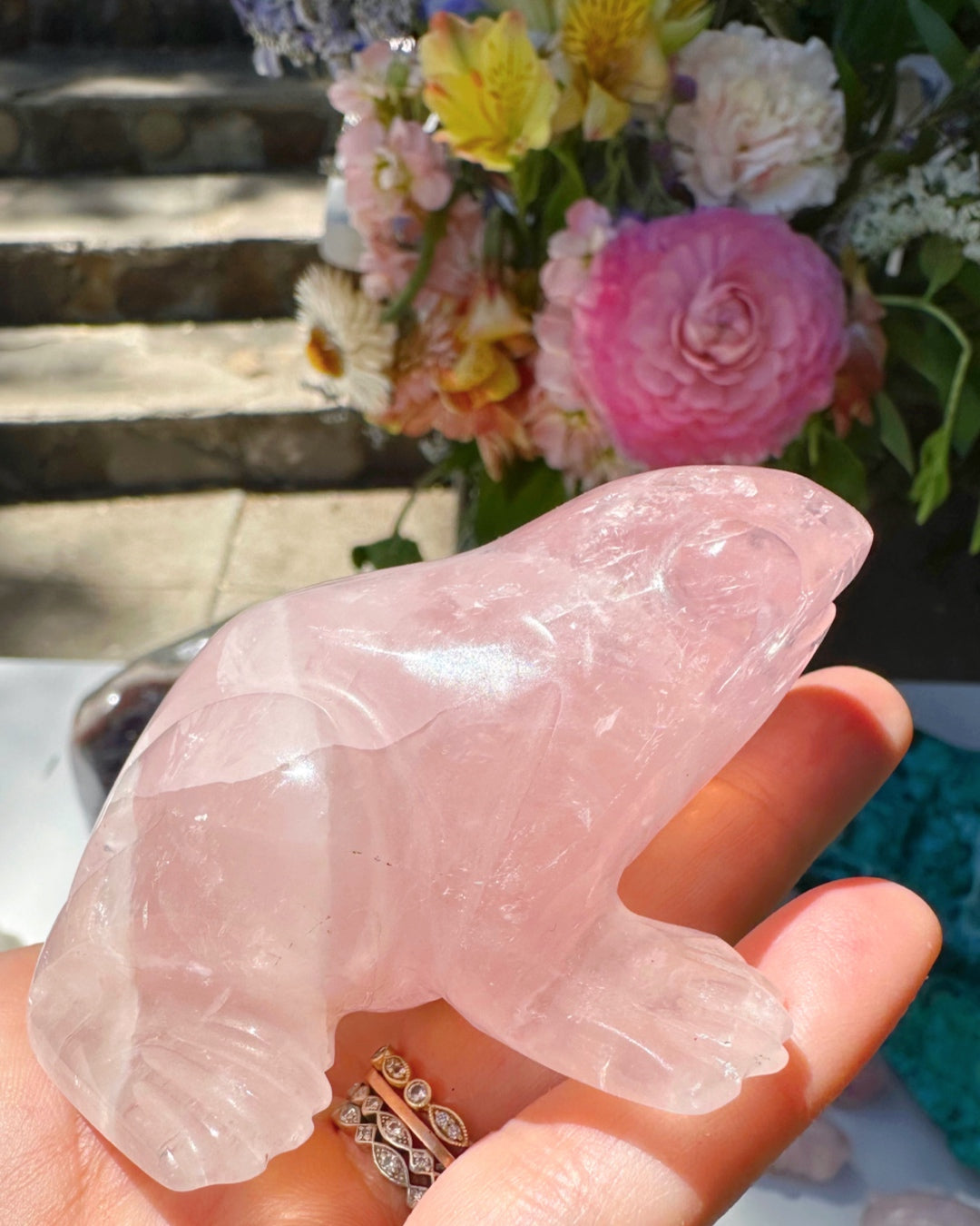 Hand Carved Rose Quartz Frog - Baltic Mermaid