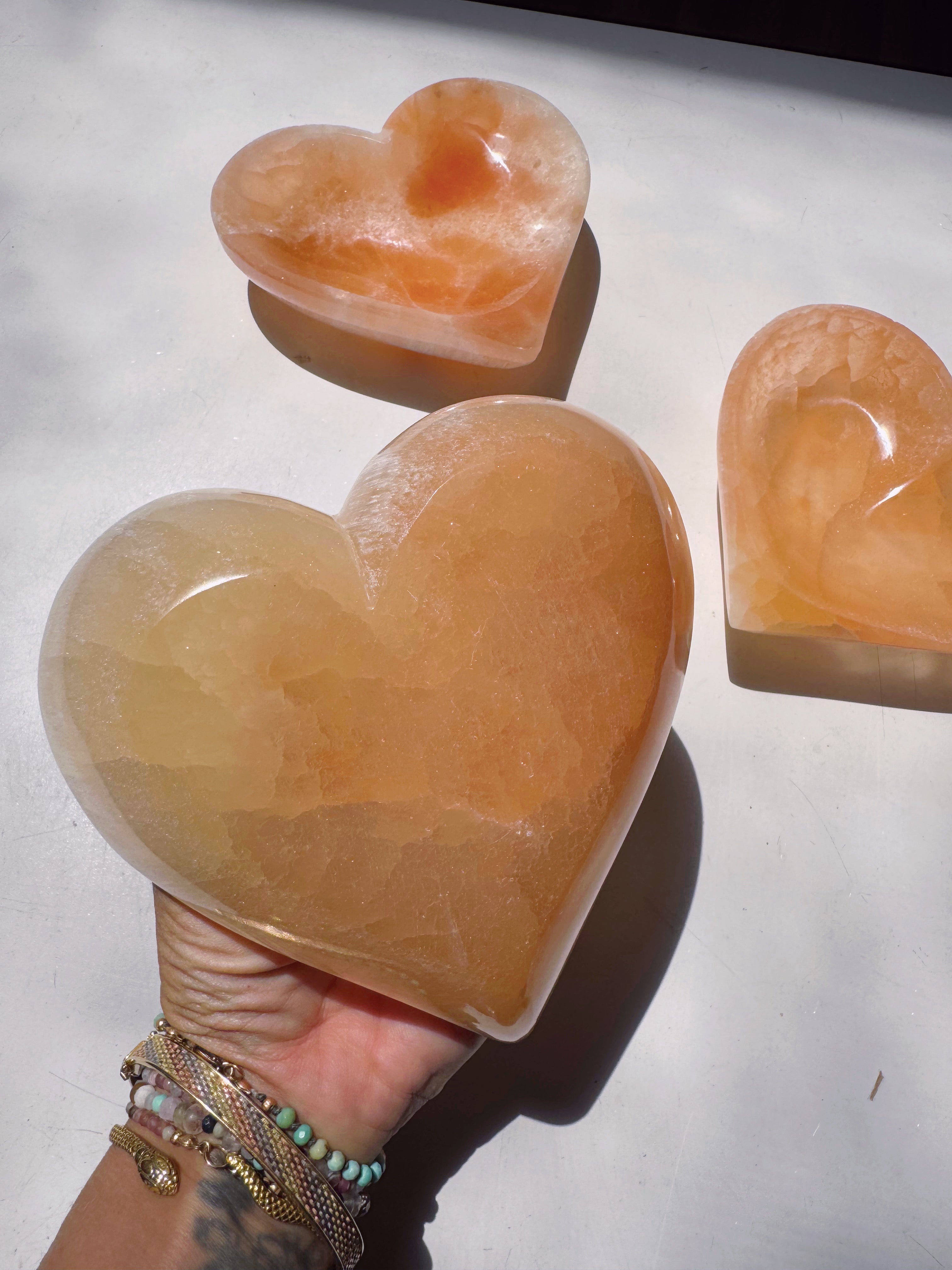 Peach Selenite Heart Dish Baltic Mermaid