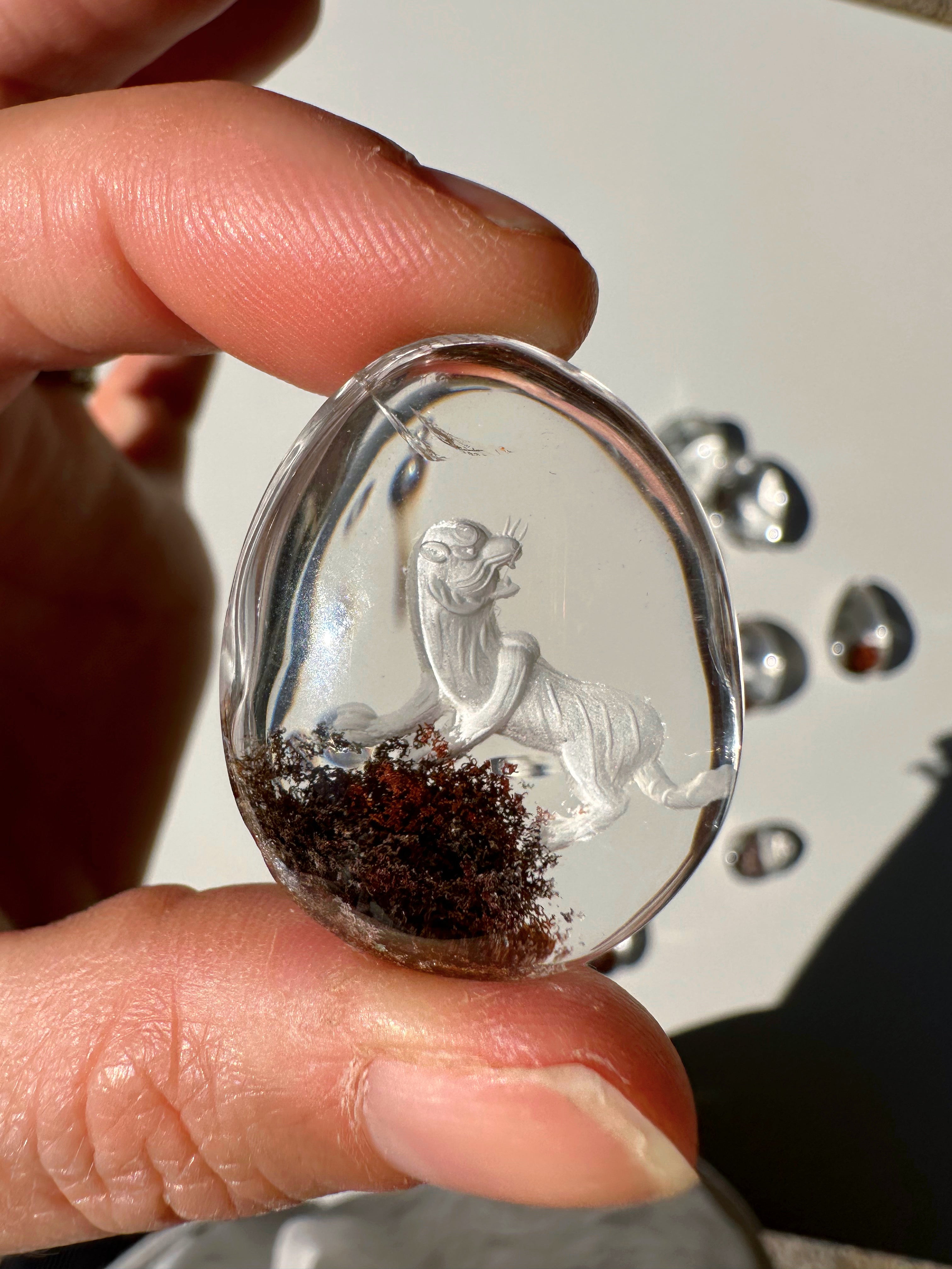 Intaglio Tiger Carved Chlorite Quartz/Garden Quartz  Cabochon Baltic Mermaid