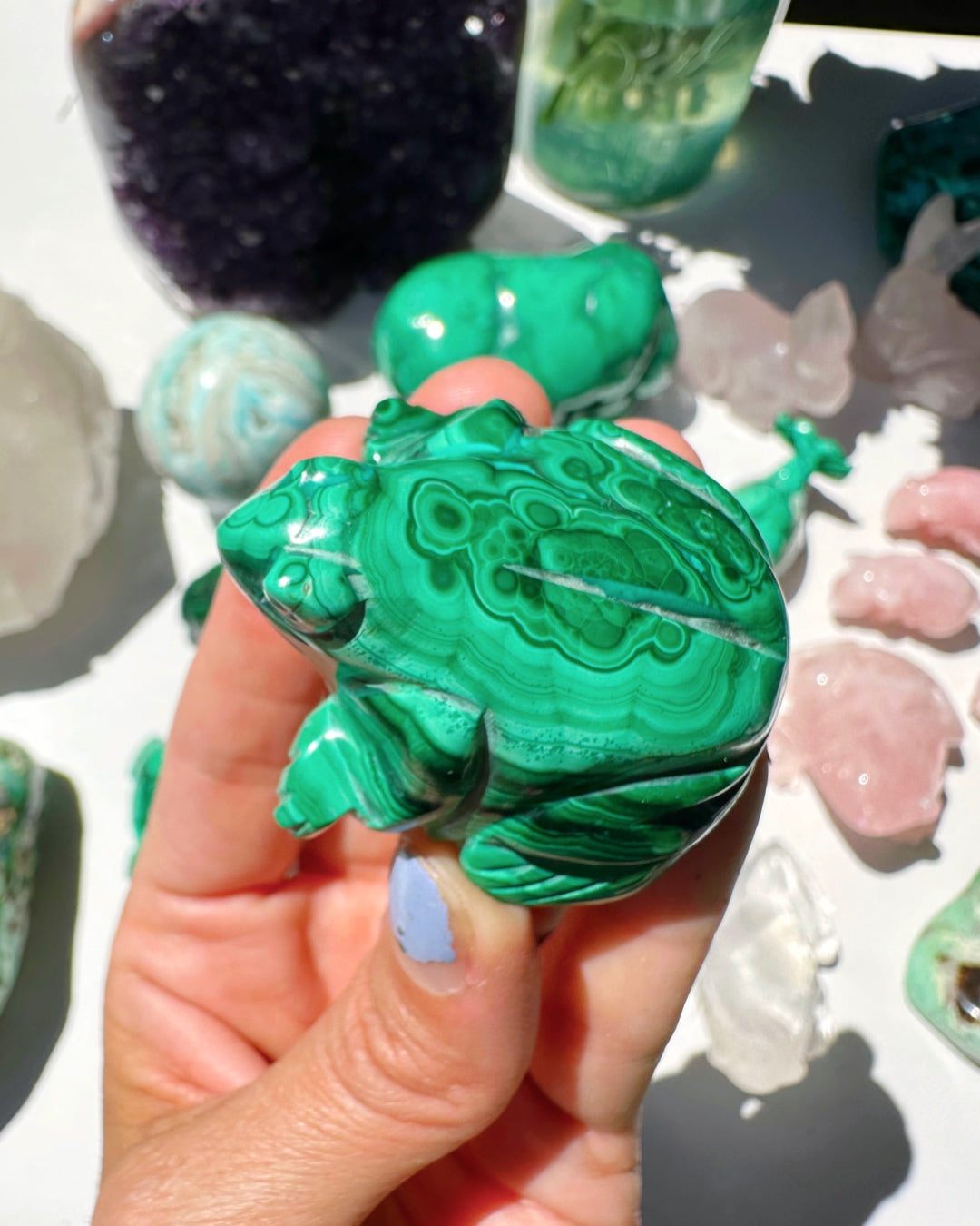 Hand Carved Malachite Frog - Baltic Mermaid