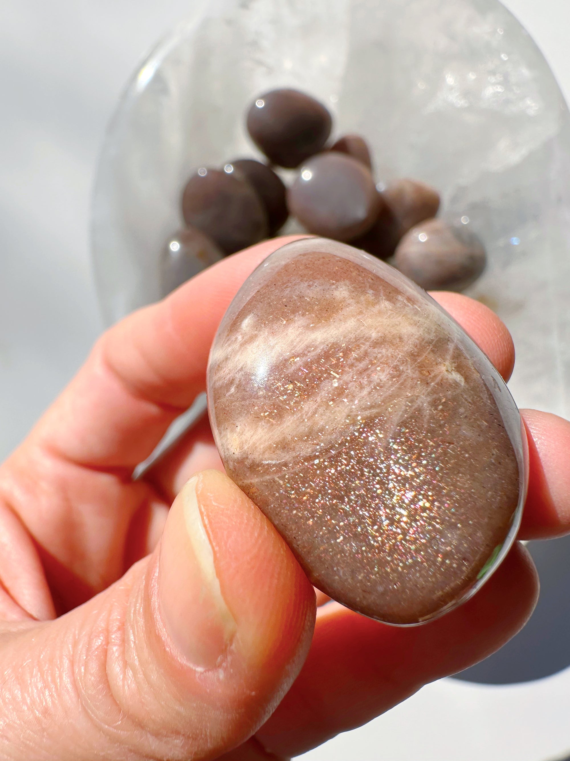 Sunstone &amp; Peach Moonstone Palm Stone - C