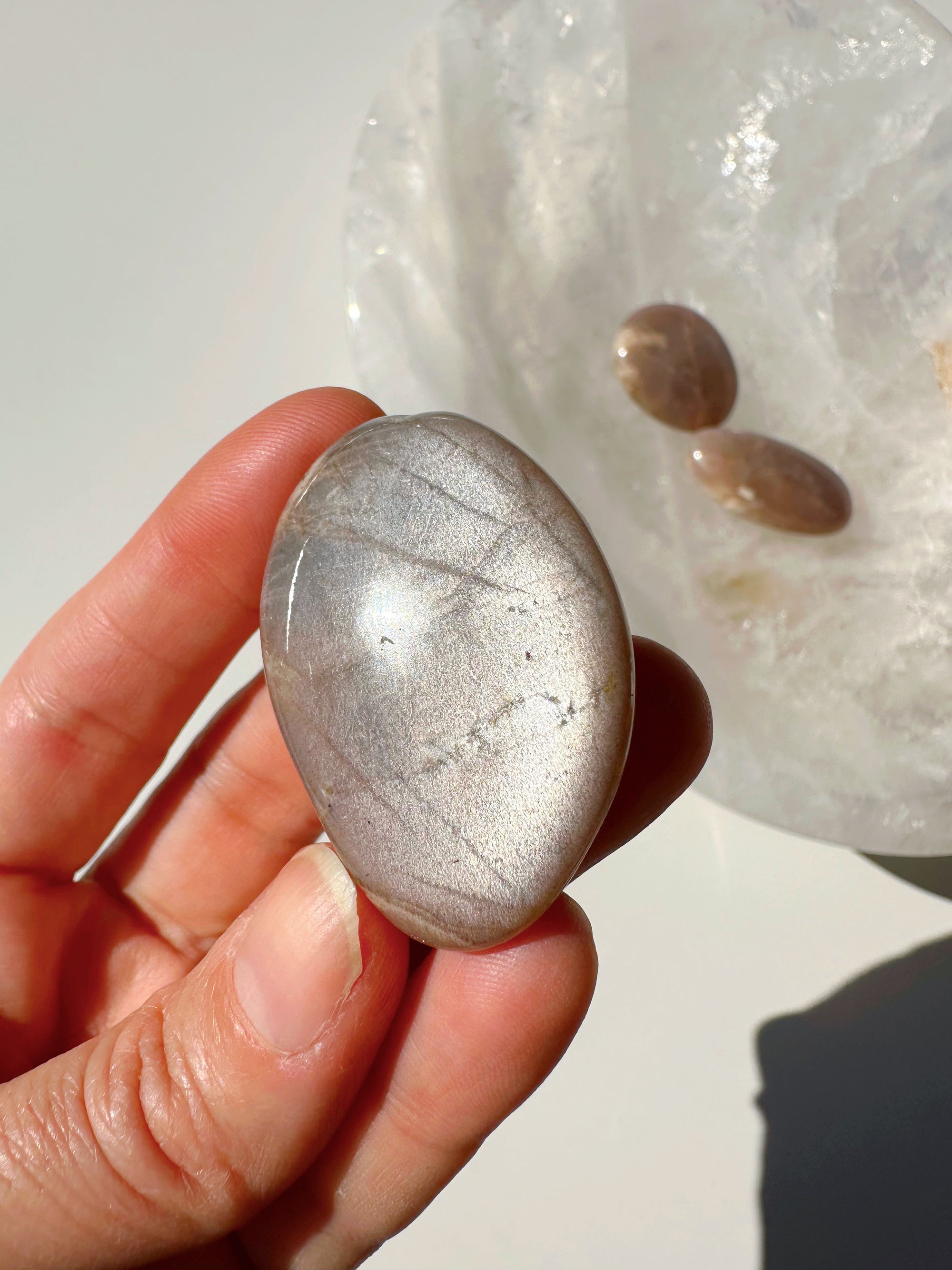 Sunstone &amp; Peach Moonstone Palm Stone - O