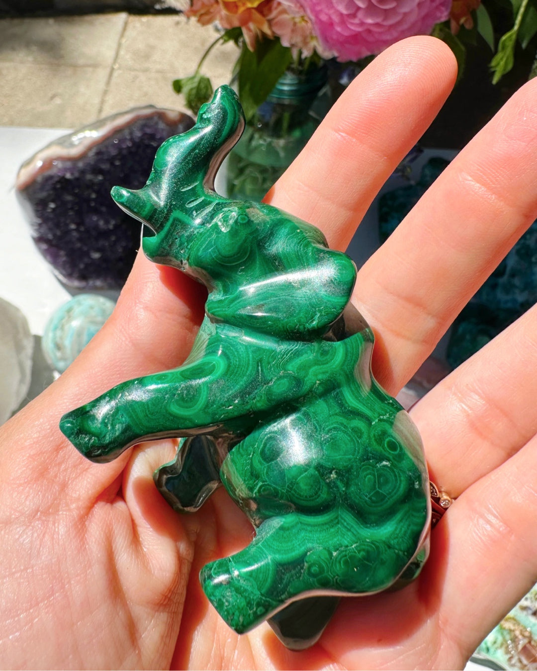 Hand Carved Malachite Elephant