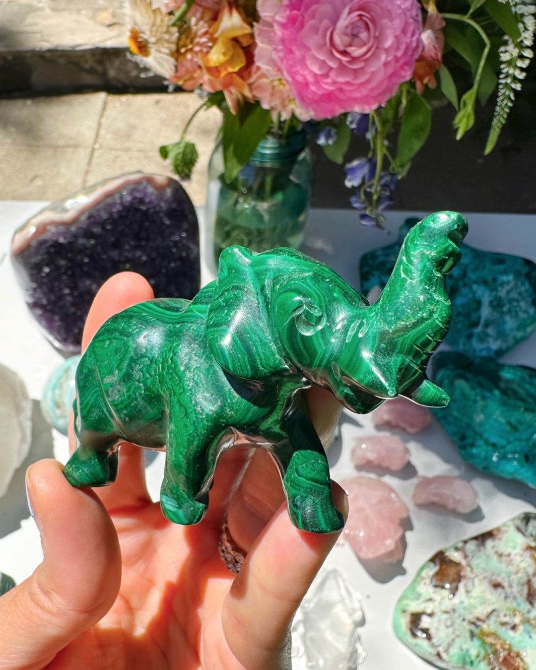 Hand Carved Malachite Elephant - Baltic Mermaid