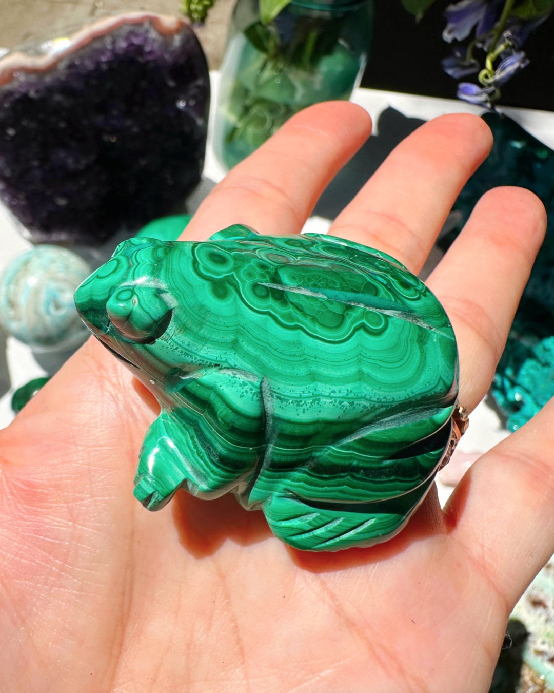 Hand Carved Malachite Frog