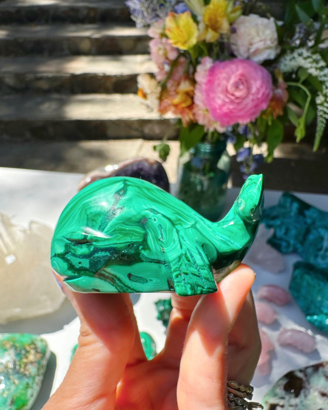 Hand Carved Malachite Whale