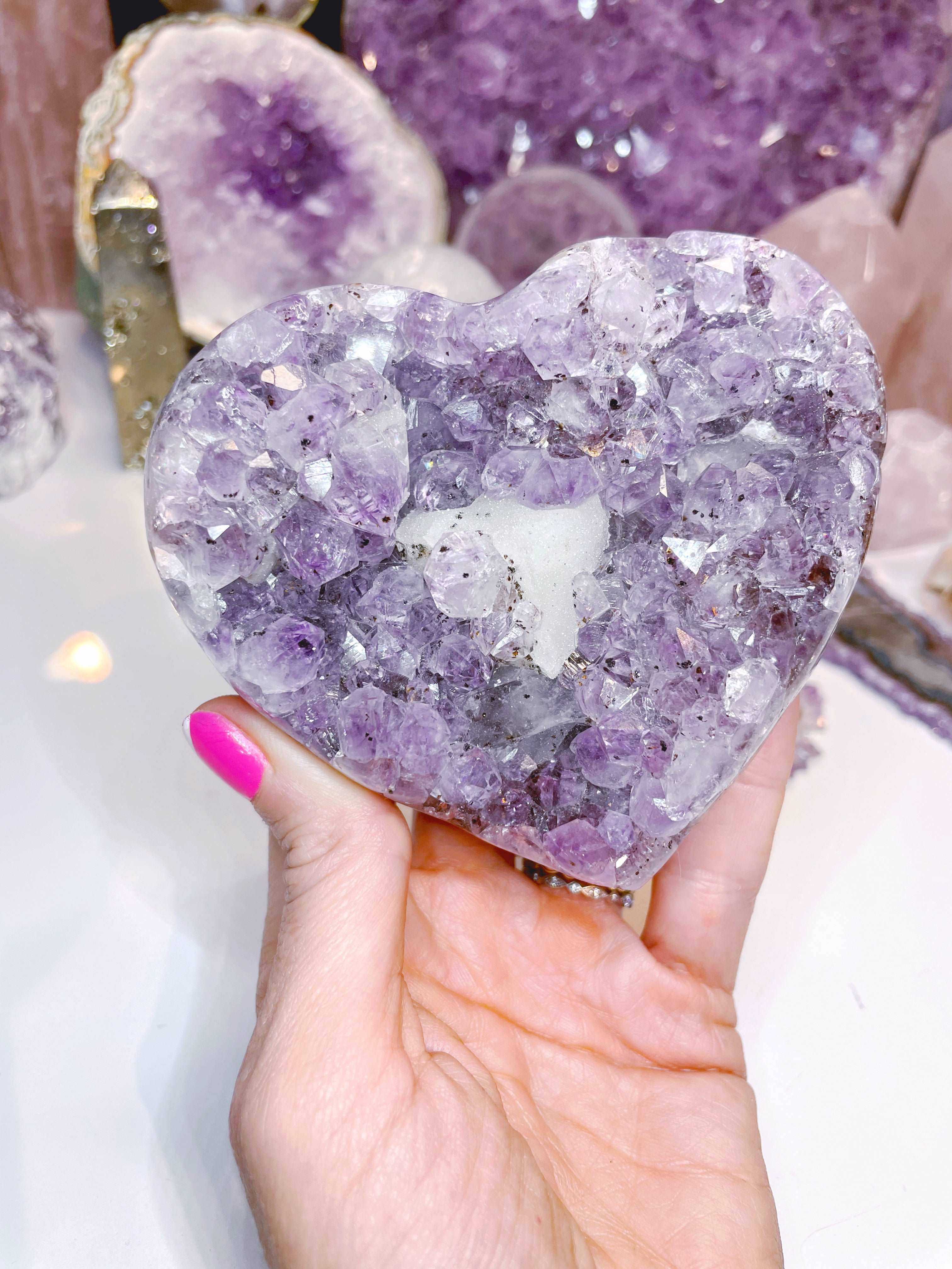Amethyst Heart w/ Druzy Calcite Cube