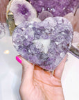 Amethyst Heart w/ Druzy Calcite Cube