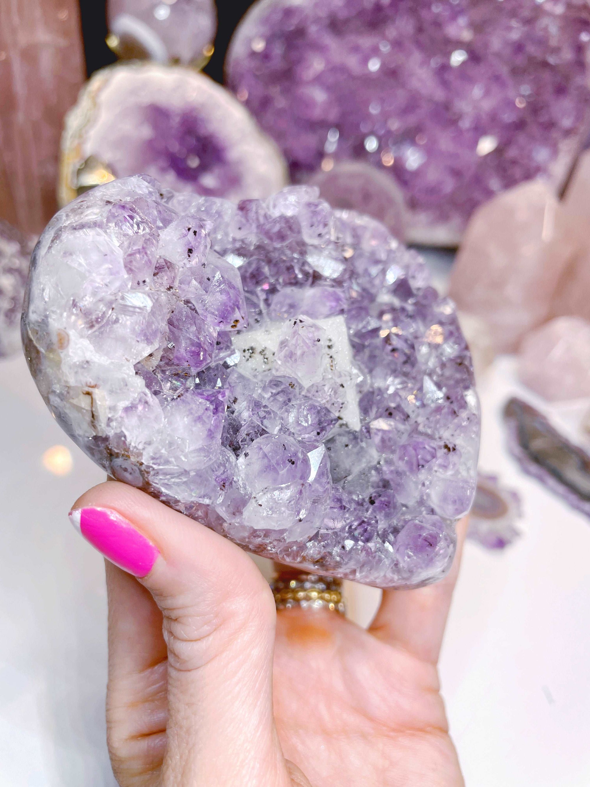 Amethyst Heart w/ Druzy Calcite Cube