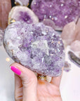 Amethyst Heart w/ Druzy Calcite Cube