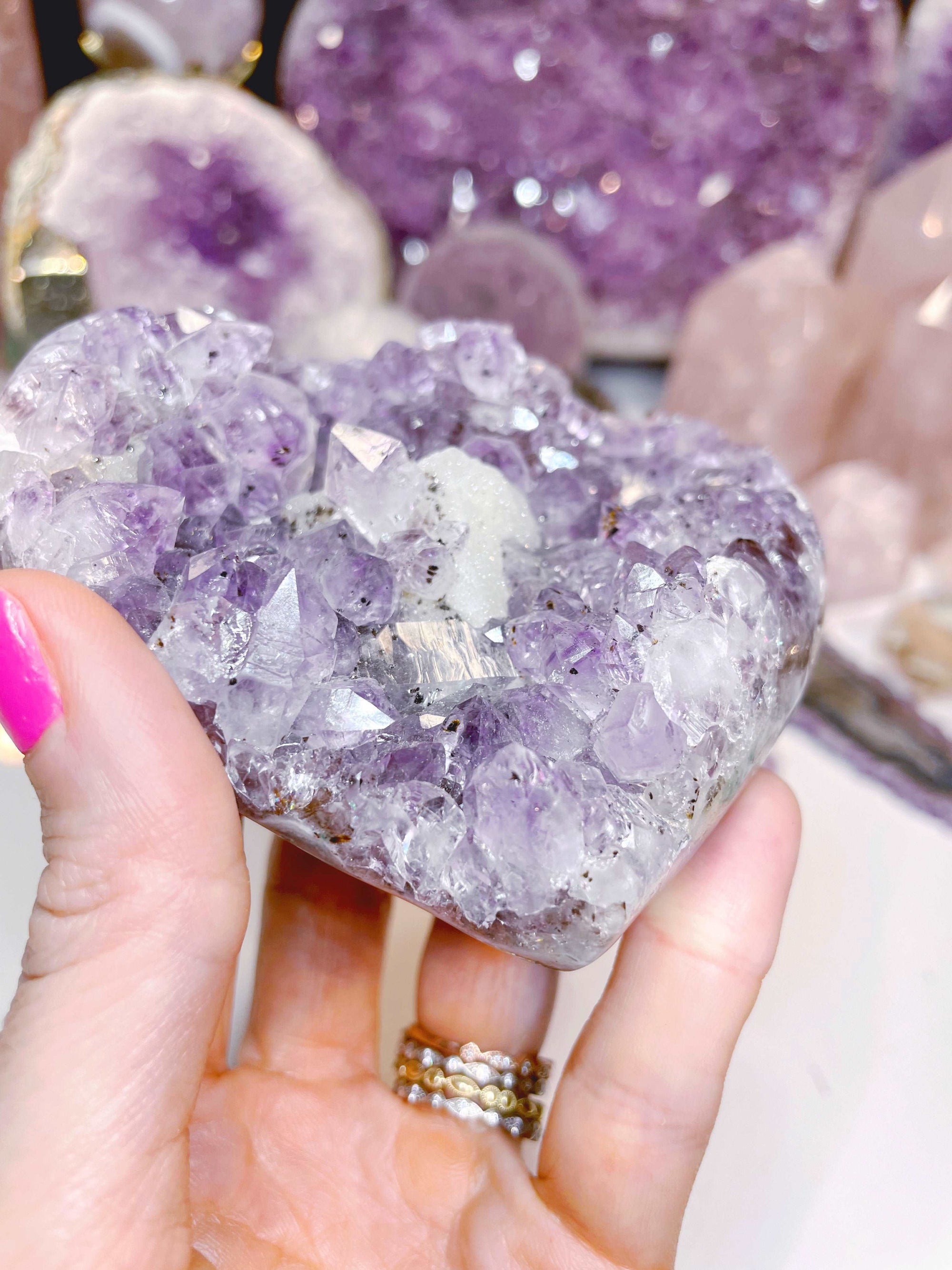 Amethyst Heart w/ Druzy Calcite Cube