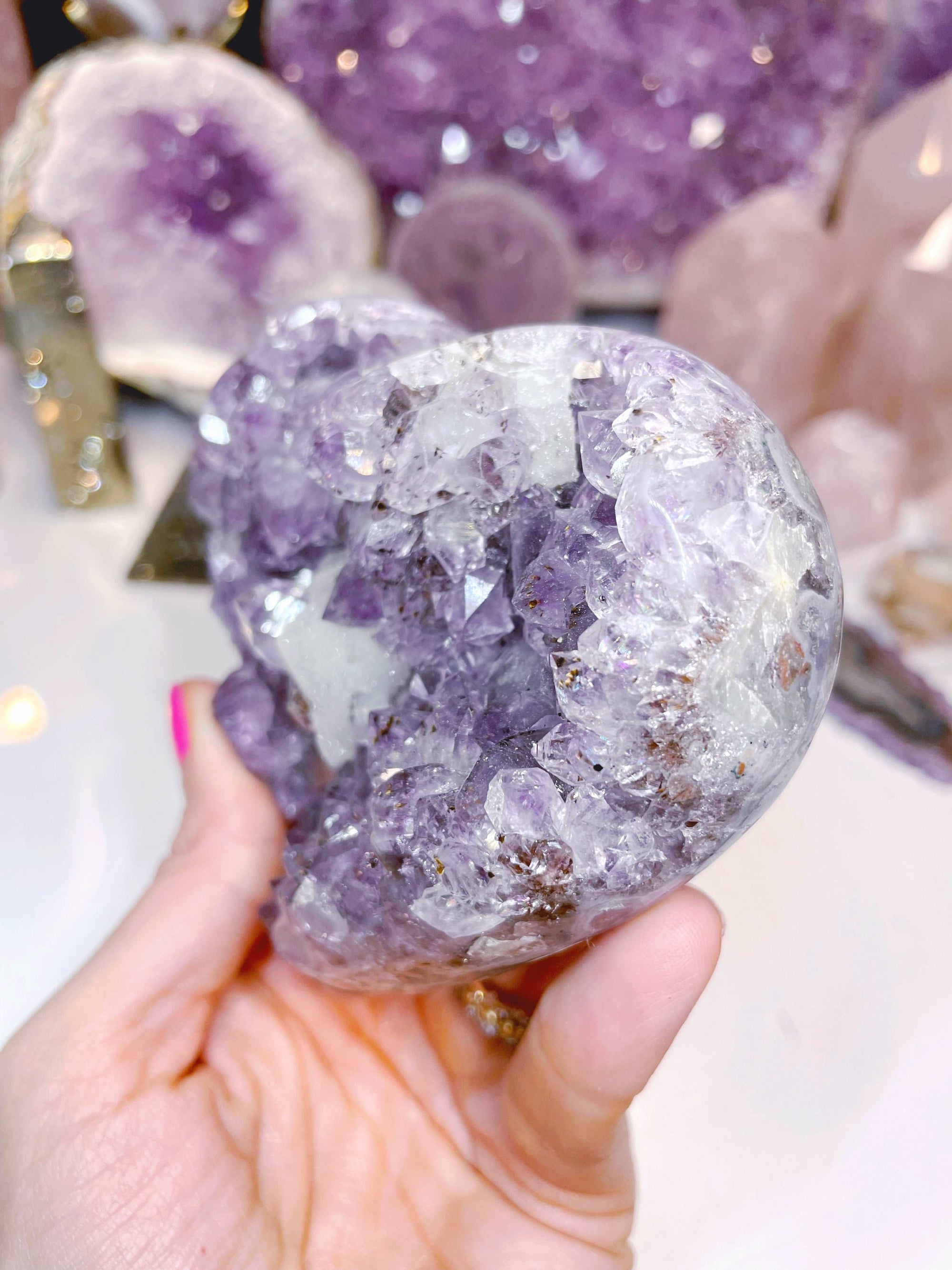 Amethyst Heart w/ Druzy Calcite Cube