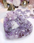 Amethyst Heart w/ Druzy Calcite Cube