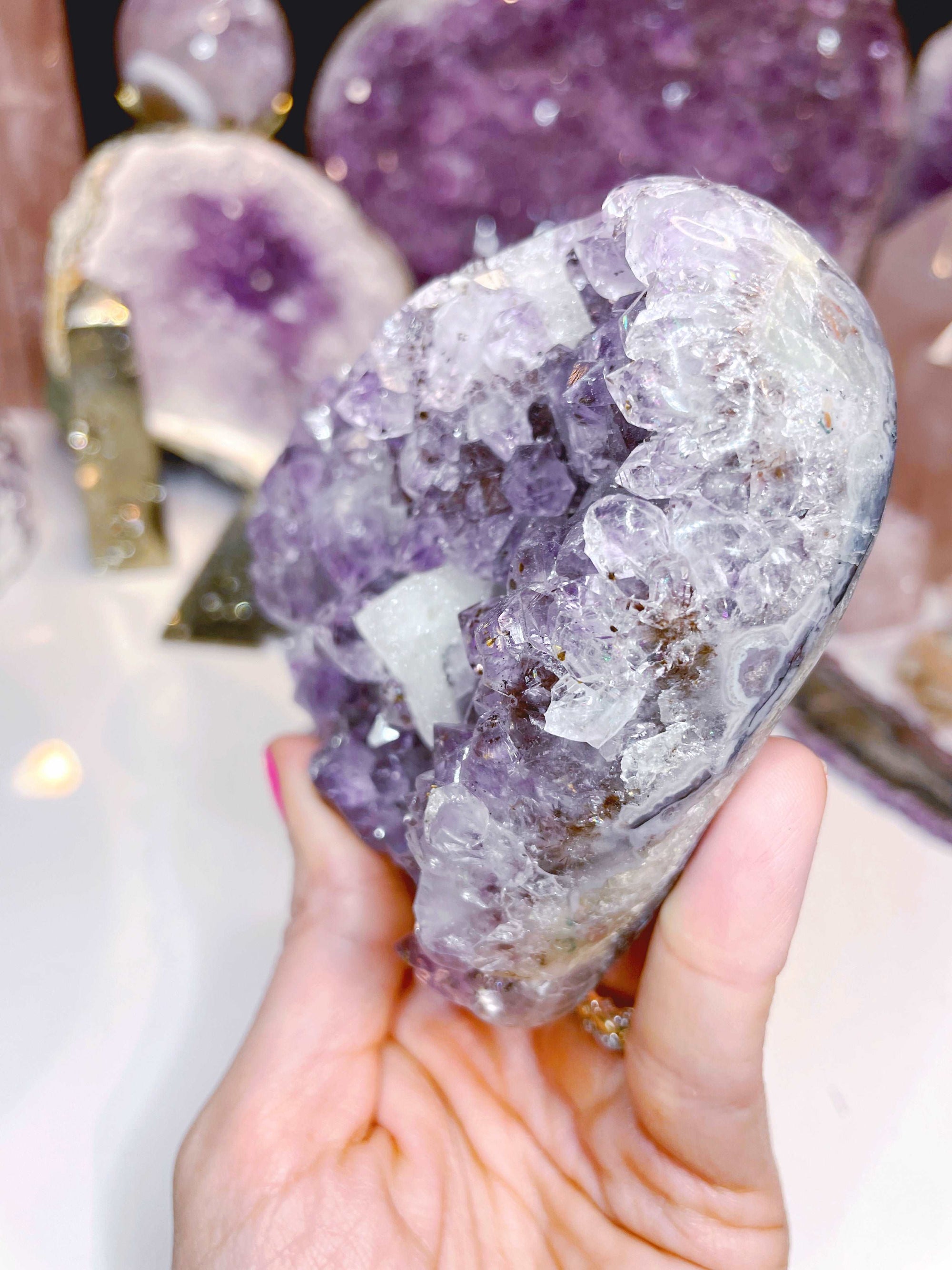 Amethyst Heart w/ Druzy Calcite Cube