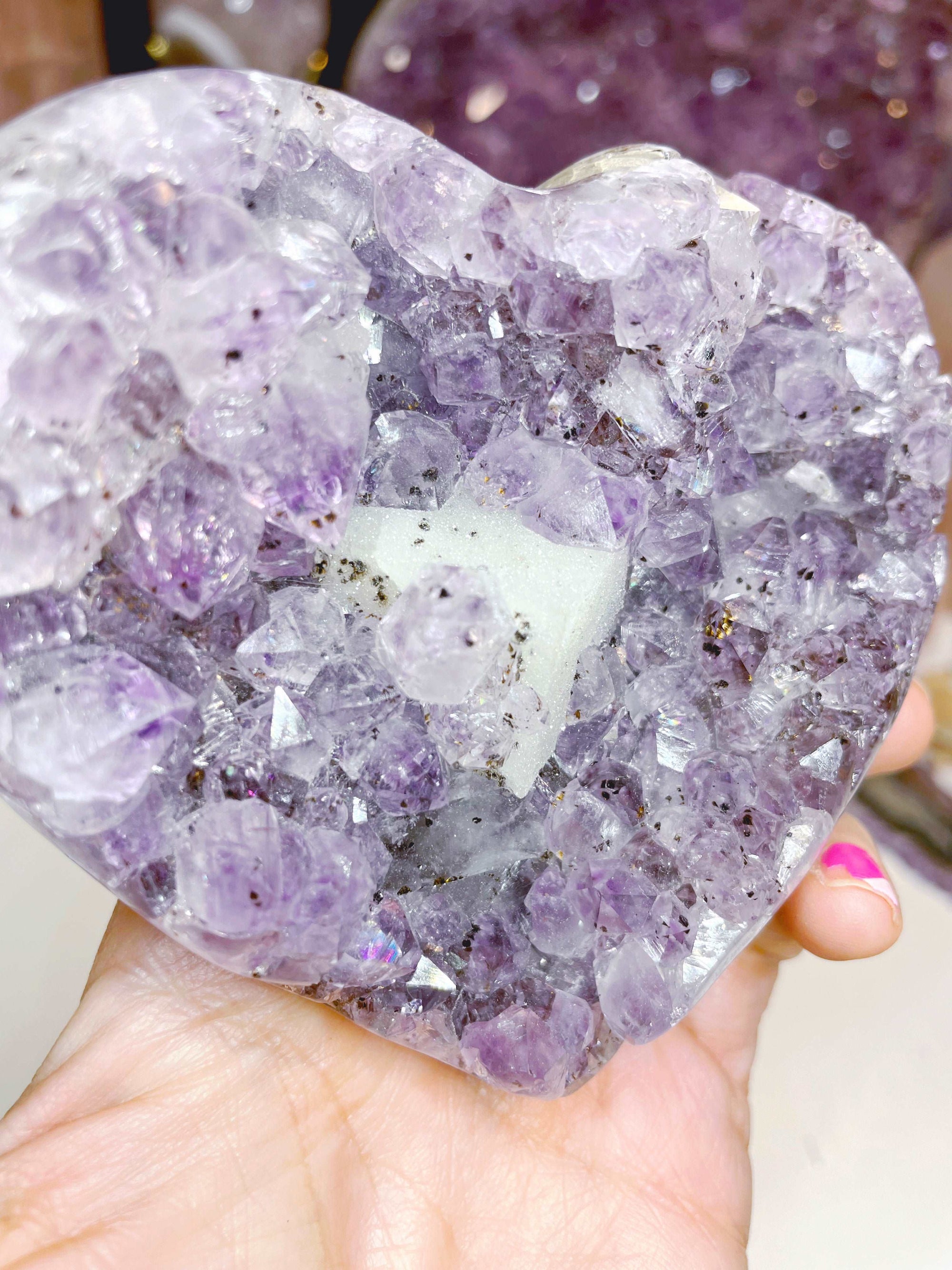 Amethyst Heart w/ Druzy Calcite Cube