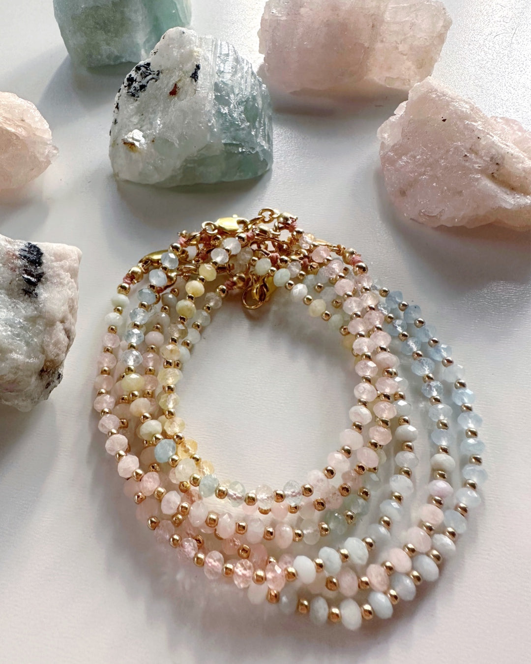 Morganite & Aquamarine Gemstone Candy Bracelet - Baltic Mermaid