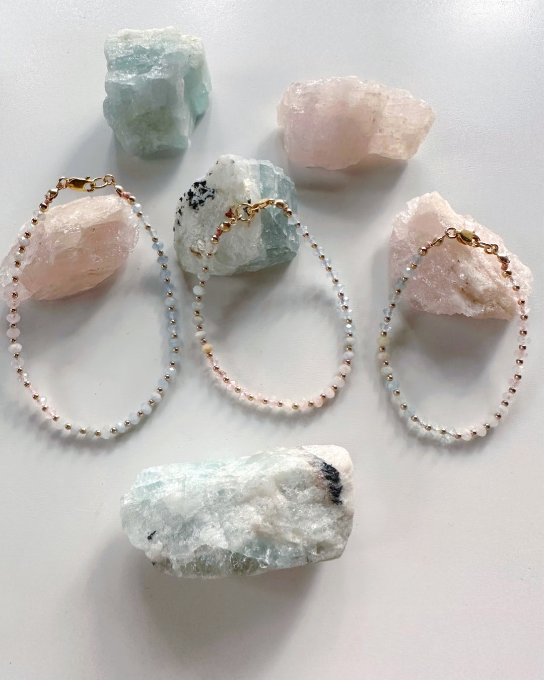 Morganite & Aquamarine Gemstone Candy Bracelet - Baltic Mermaid