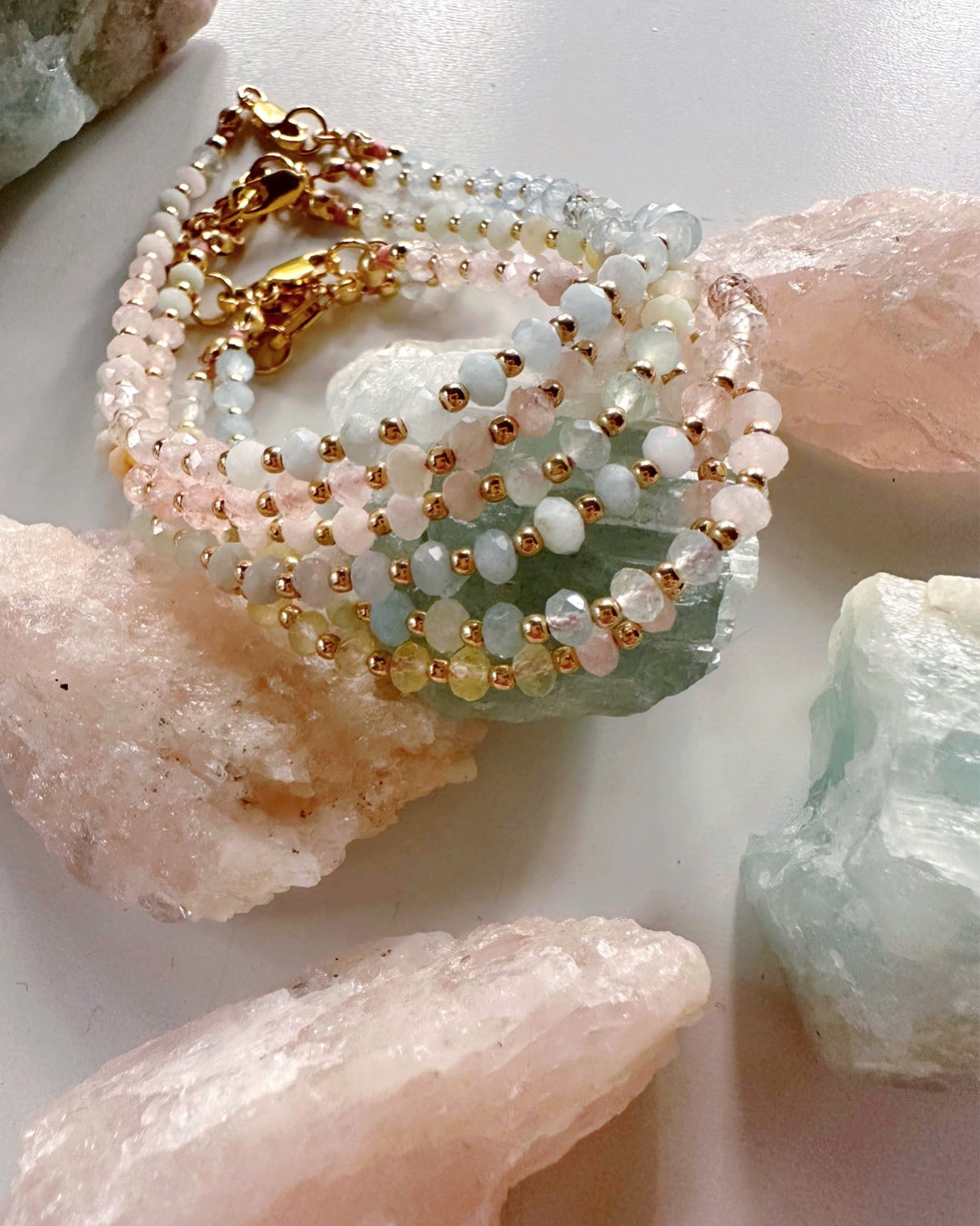 Morganite & Aquamarine Gemstone Candy Bracelet - Baltic Mermaid