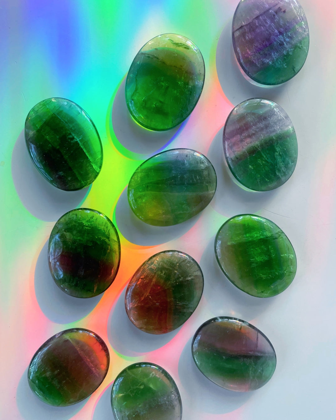 Fluorite Flat Palm Stones - Baltic Mermaid