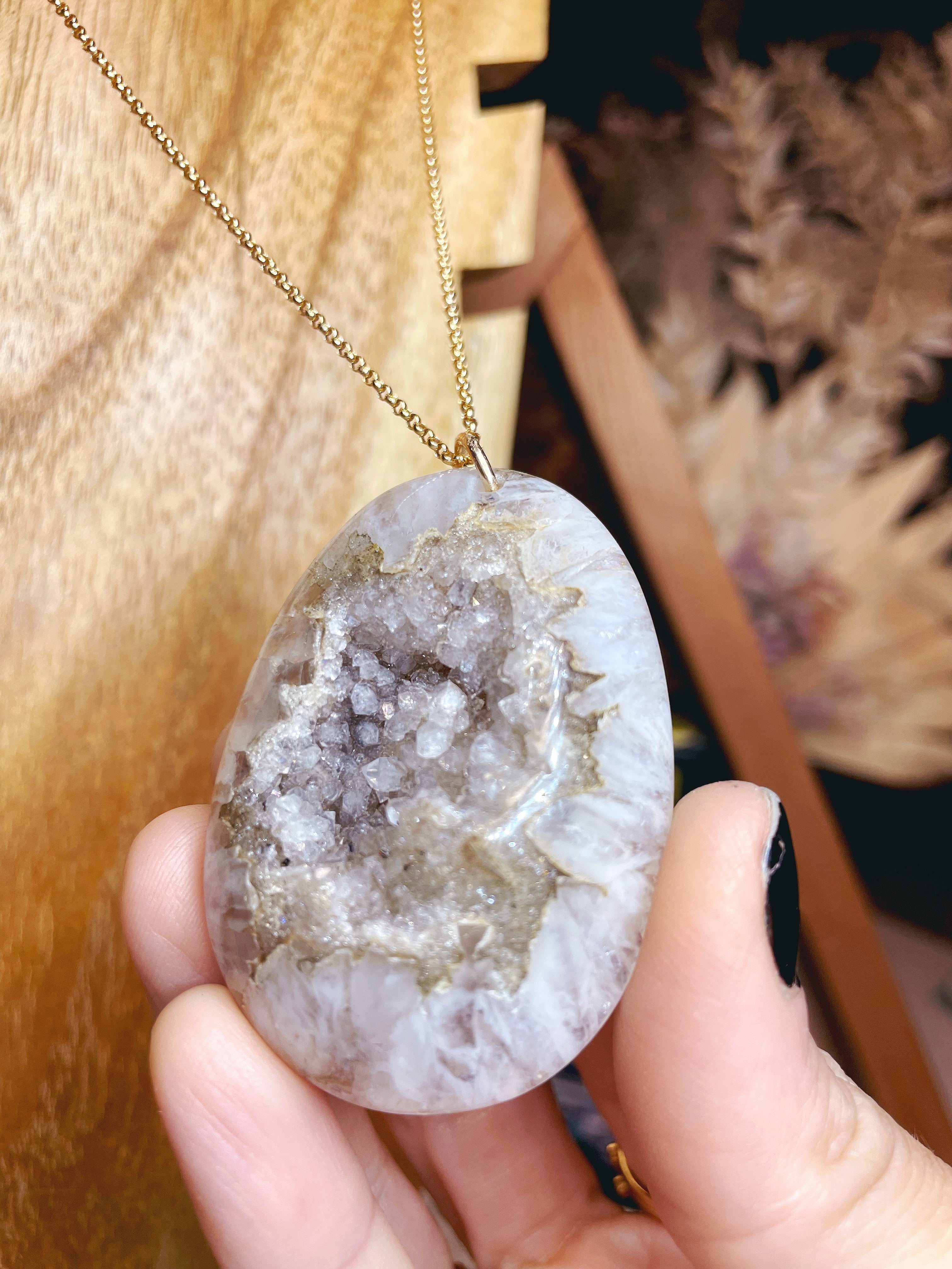 Druzy Agate Pendant 14k Gold Filled Necklace - Baltic Mermaid