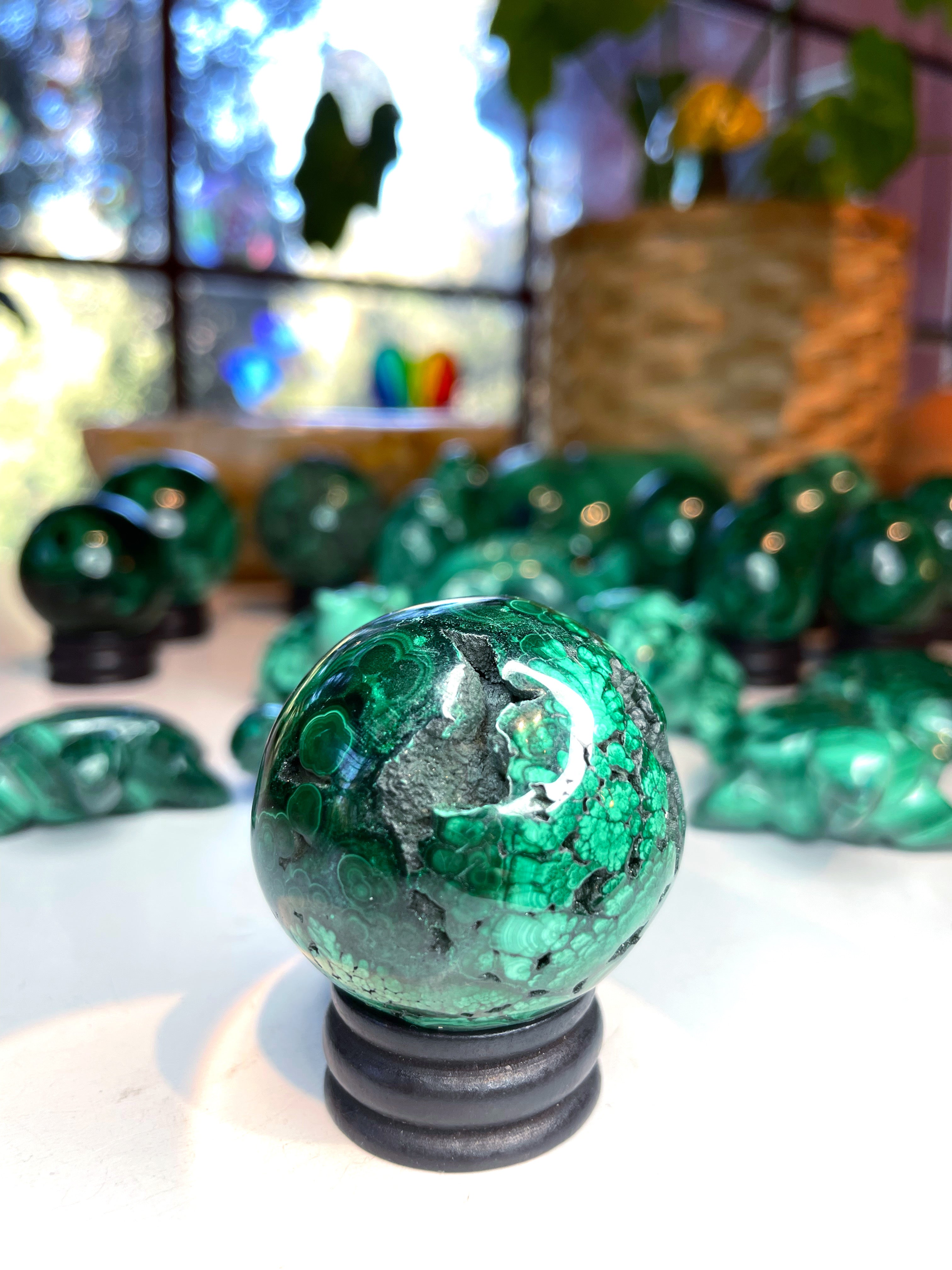 Malachite Carved Sphere - Baltic Mermaid