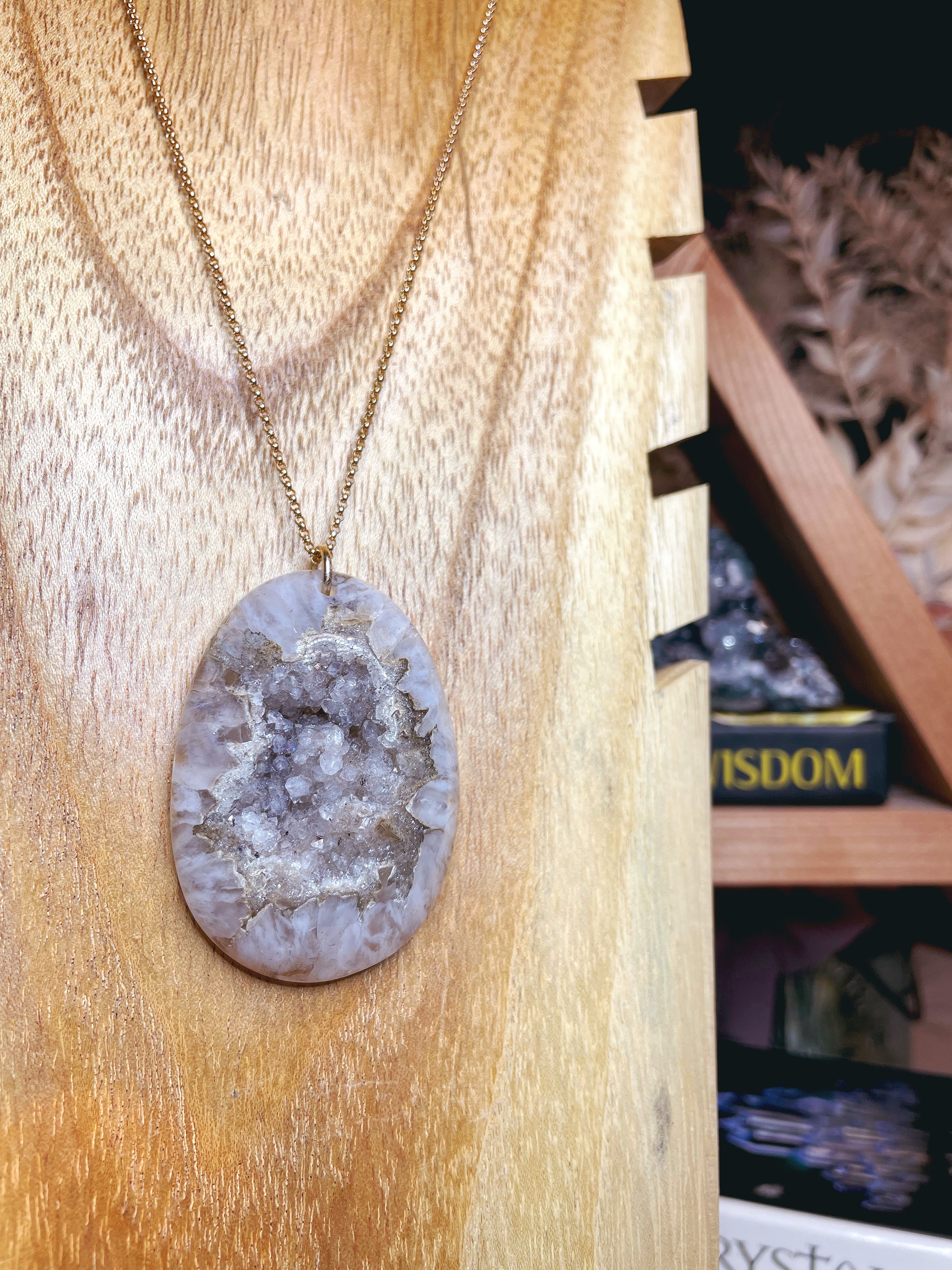 Druzy Agate Pendant 14k Gold Filled Necklace - Baltic Mermaid