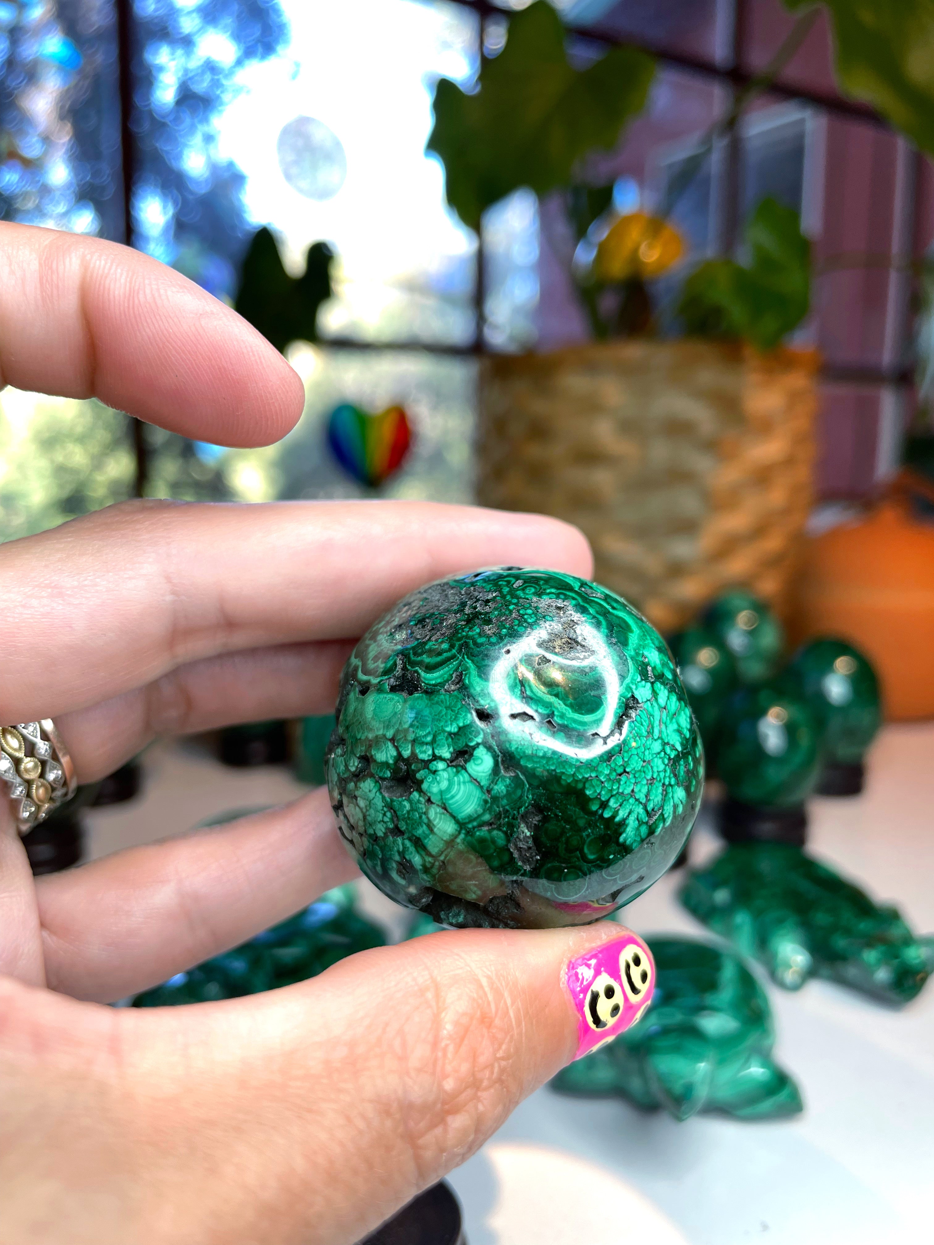 Malachite Carved Sphere - Baltic Mermaid