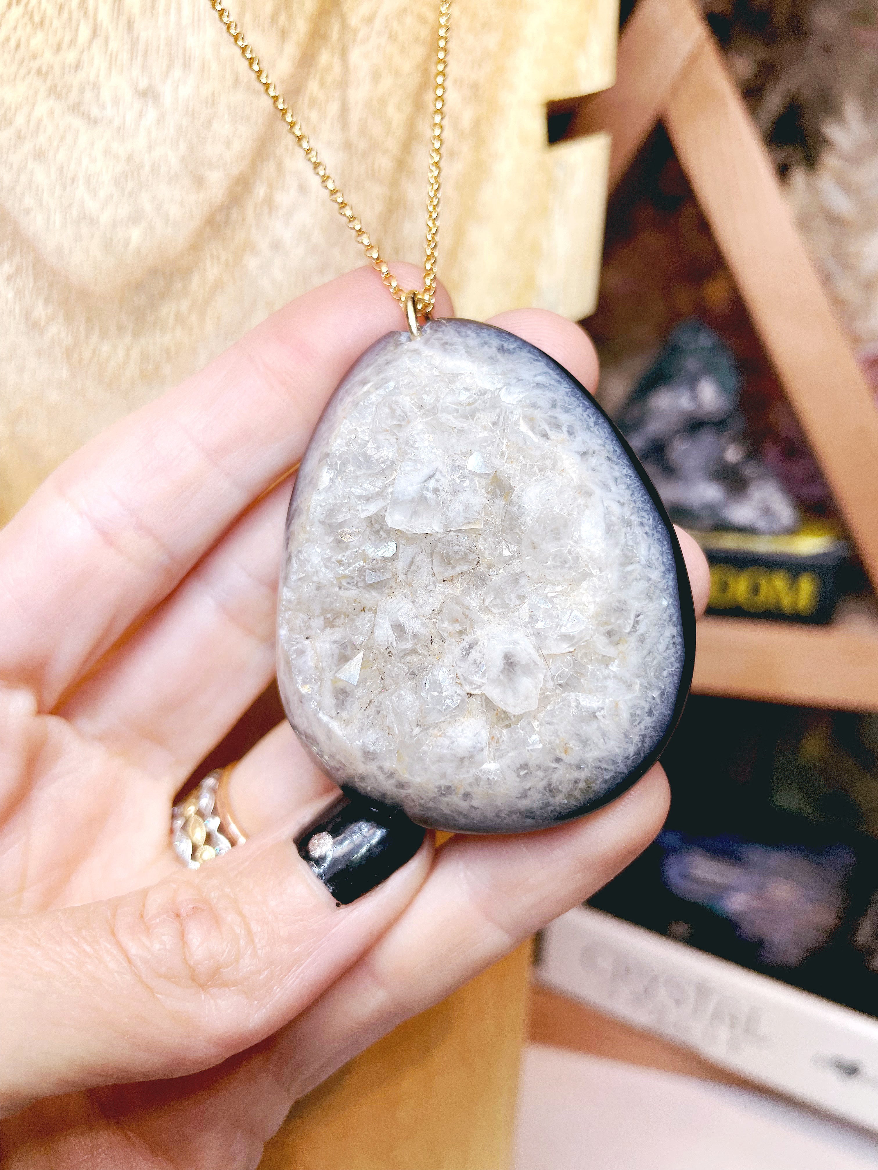 Druzy Agate Pendant 14k Gold Filled Necklace - Baltic Mermaid