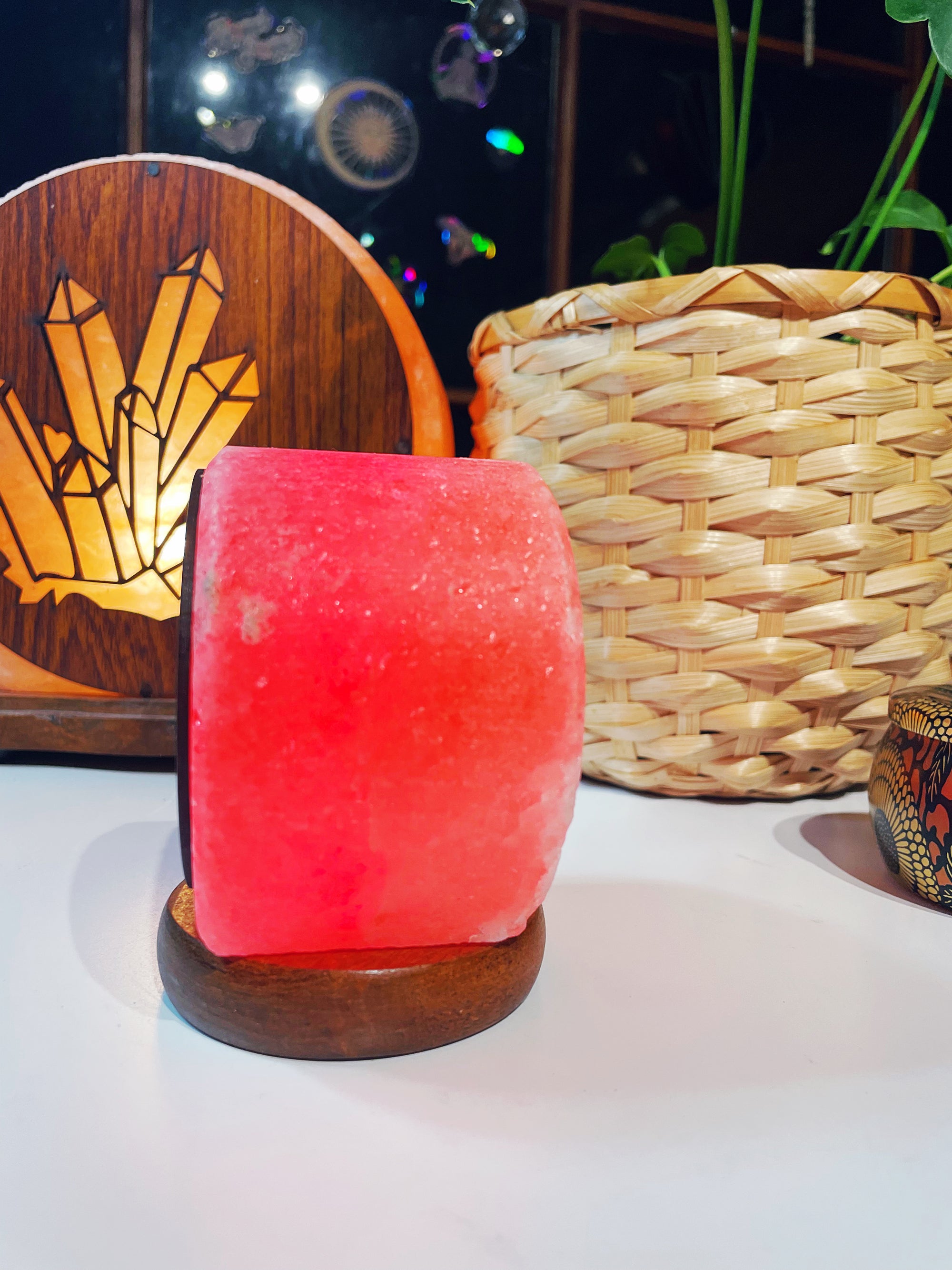 Wood Face Crystal Cluster Salt Lamp