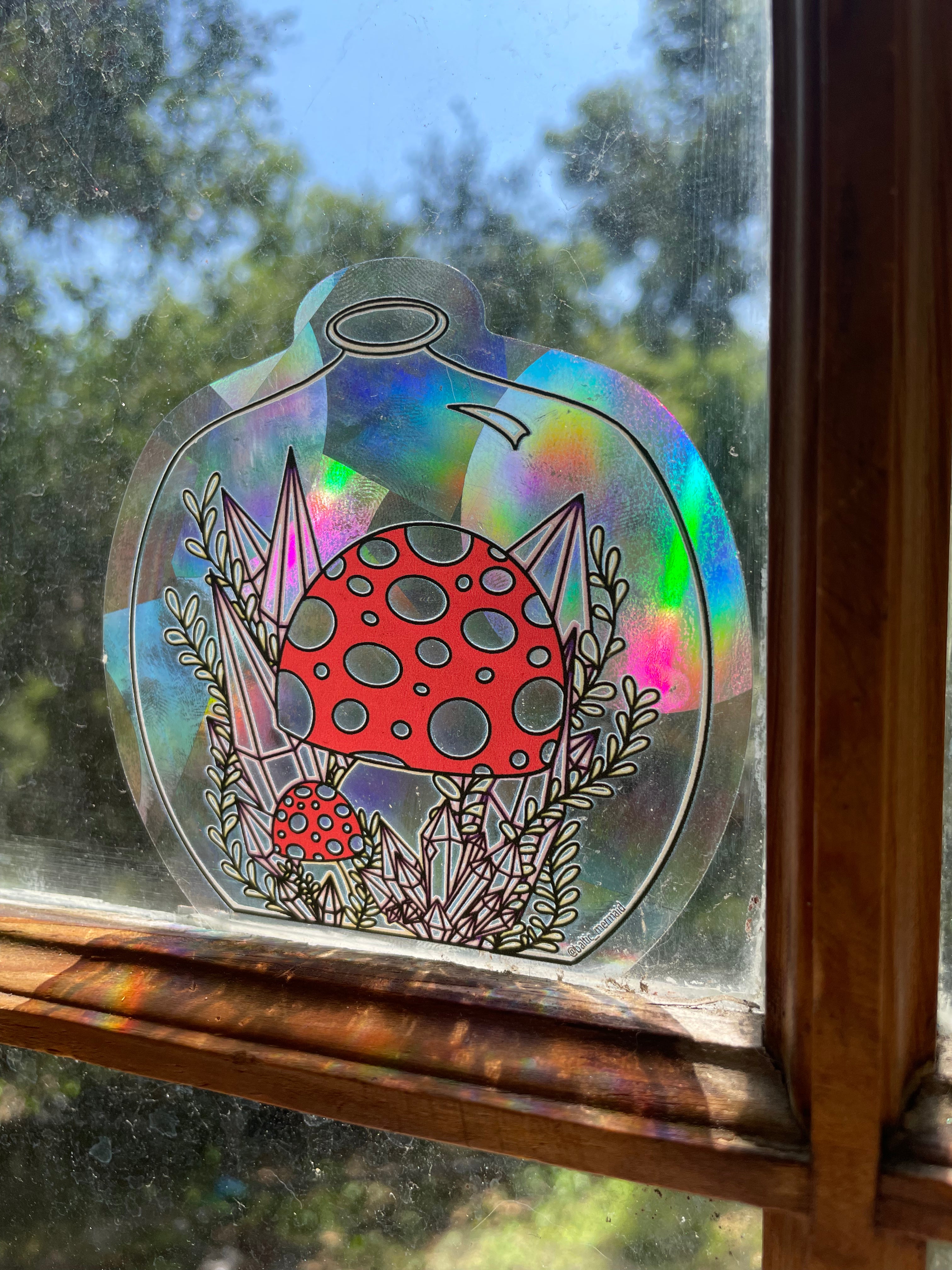Mushrooms in Jar Rainbow Prism Window Decal - Baltic Mermaid